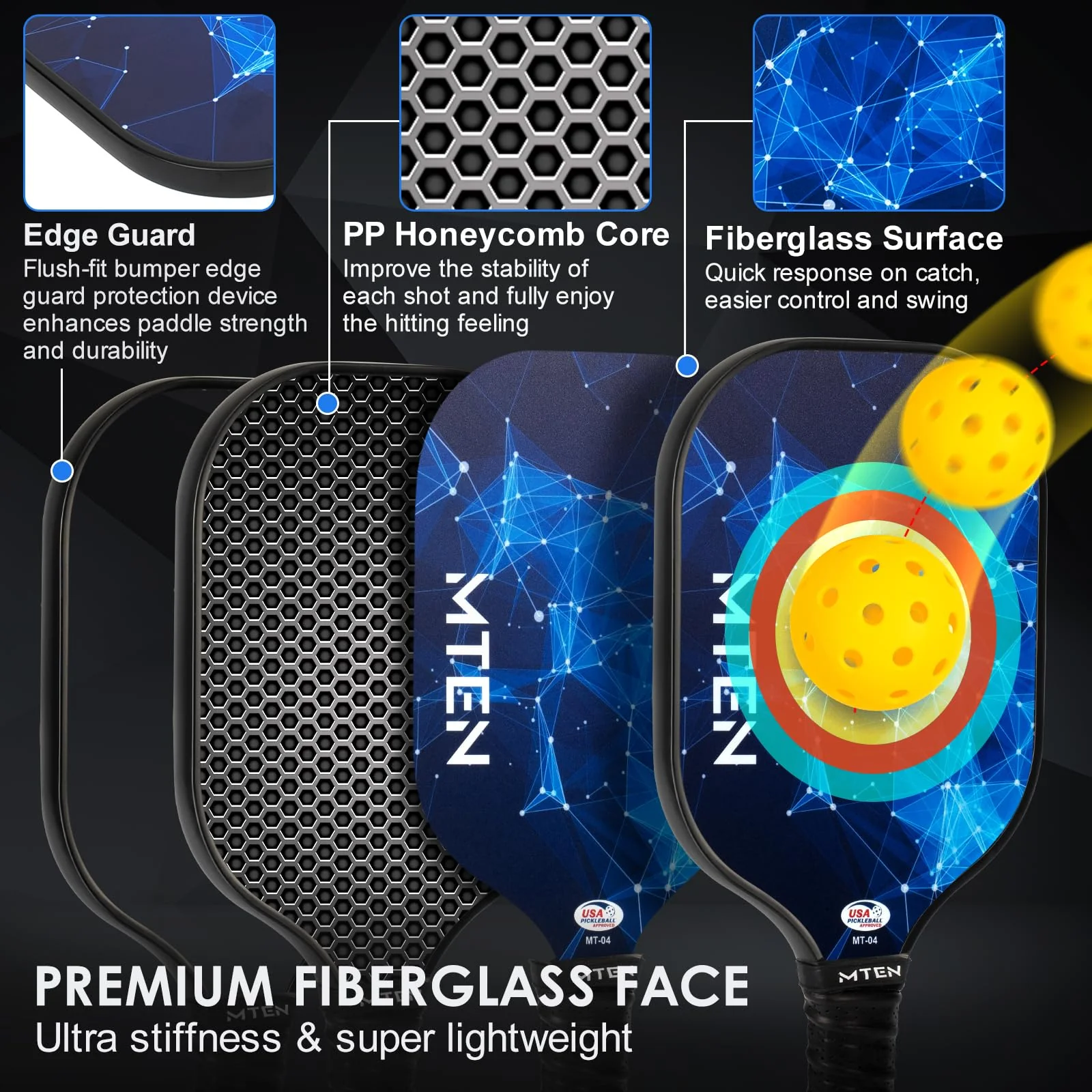 MTEN Pickleball Paddles, USAPA Approved Fiberglass Surface Pickleball Set of 4 Pickleball Rackets, Pickle Ball Paddle Set for Beginners & Pros - Image 8