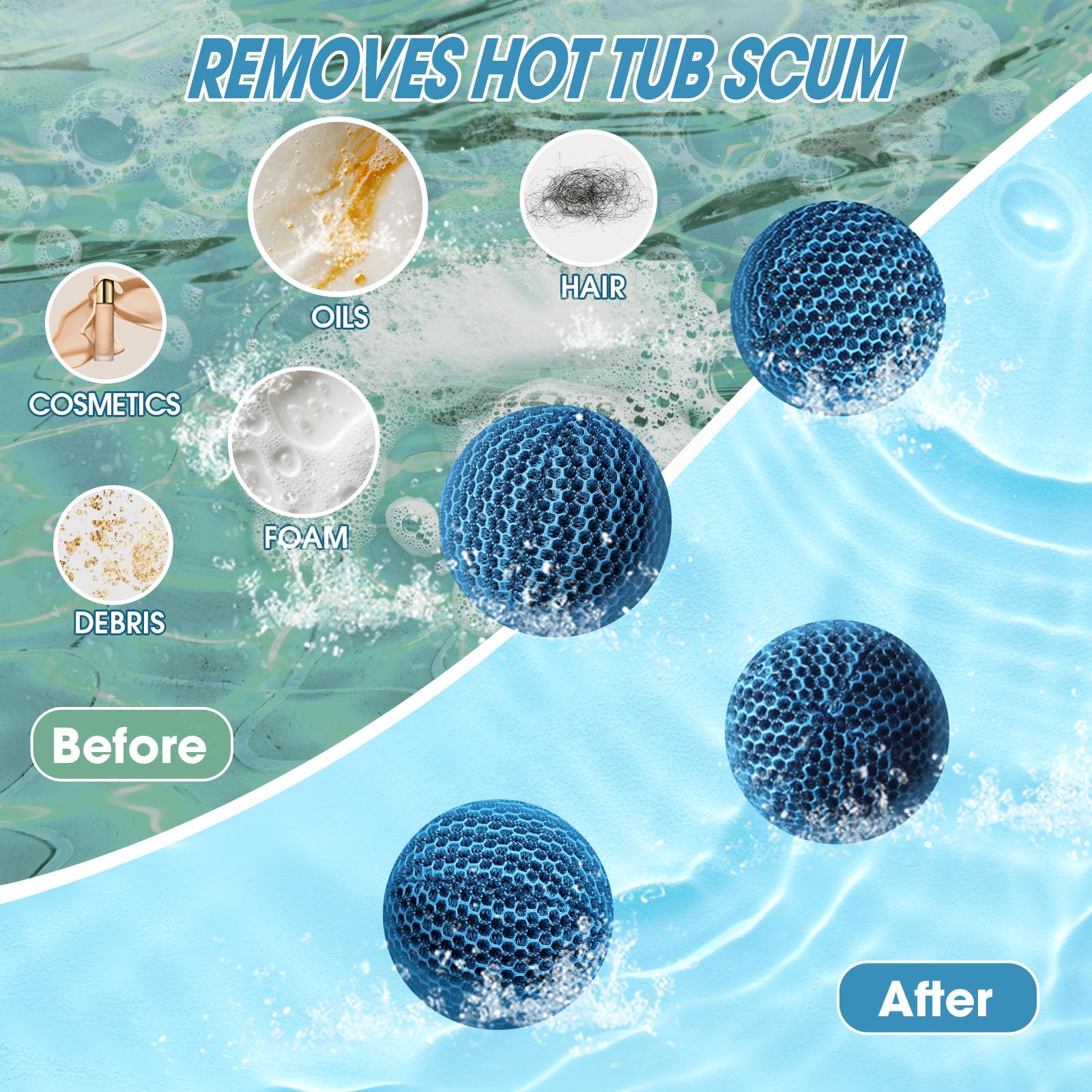 MTWEAR Hot Tub Scum Absorber, 6 Pack Spa & Pool Scum Eliminating Balls,hot tub scum Balls,Scum Sponge for Spa Hot Tub, Hot Tub Accessories, Oil Absorbing Sponge for Hot Tub Skimmer - Image 7