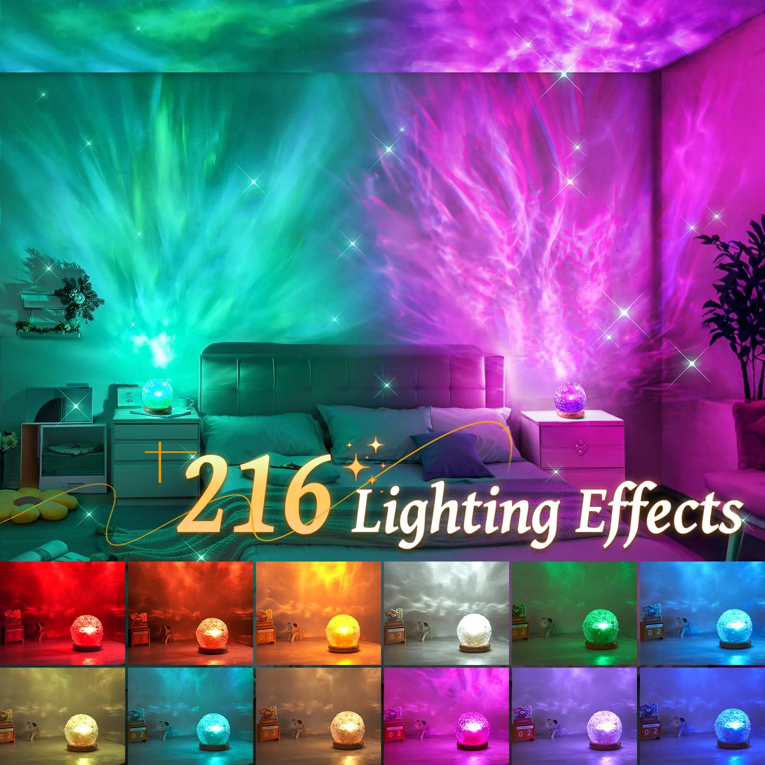 Mubarek Crystal Light Projector, 216 Modes Mood Lighting for Bedroom, Remote & USB Control Room Lights for Bedroom, Ambient Lighting Aesthetic Room Decor for Teen Girls Gifts, Christmas Gifts for Kids - Image 5