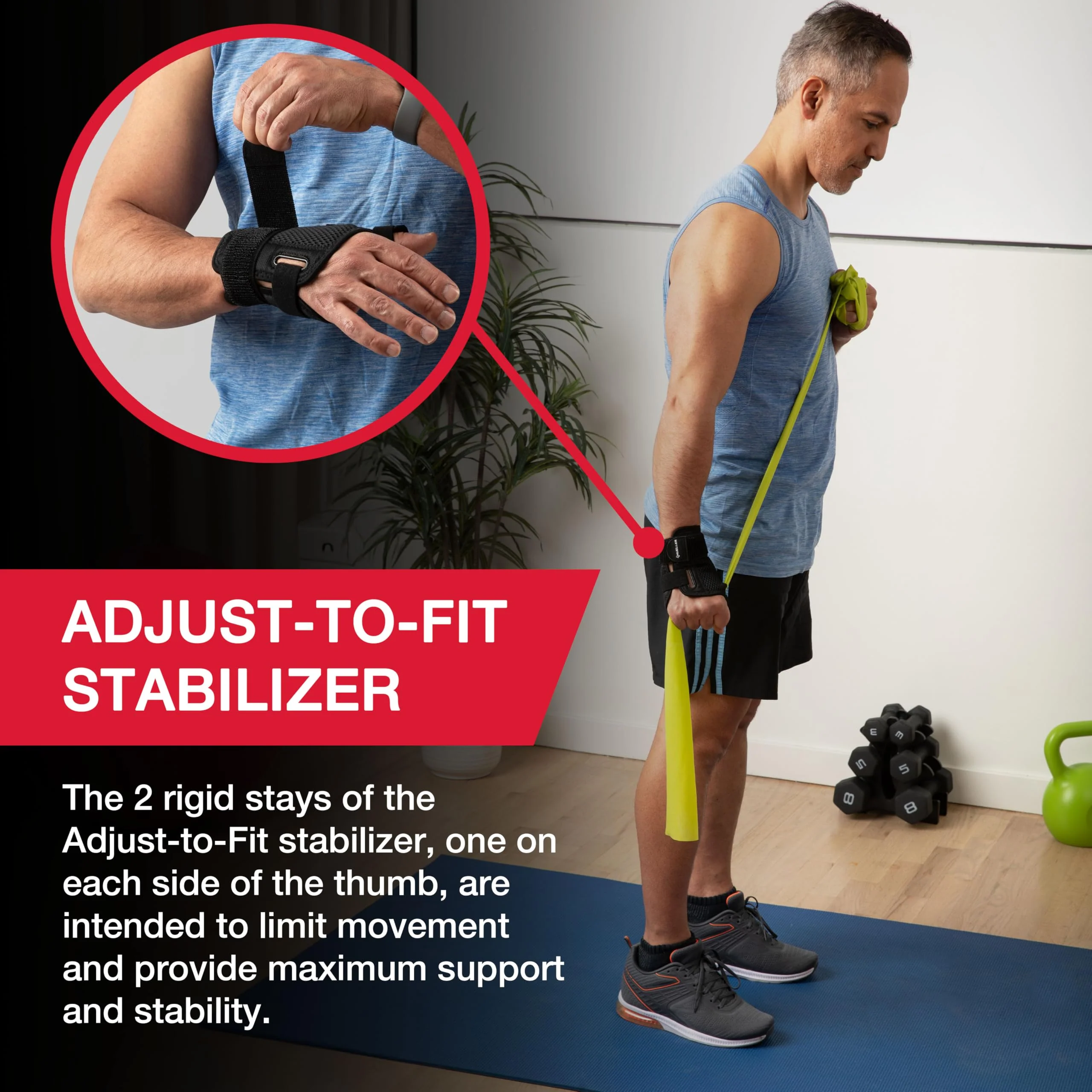MUELLER Sports Medicine Adjust-to-Fit Thumb Brace, Spica Splint, Thumb Pain Relief Stabilizer for Men and Women, Ideal for De Quervain's Tenosynovitis, Arthritis, Sprains, Fits Right or Left, Black, One Size - Image 3