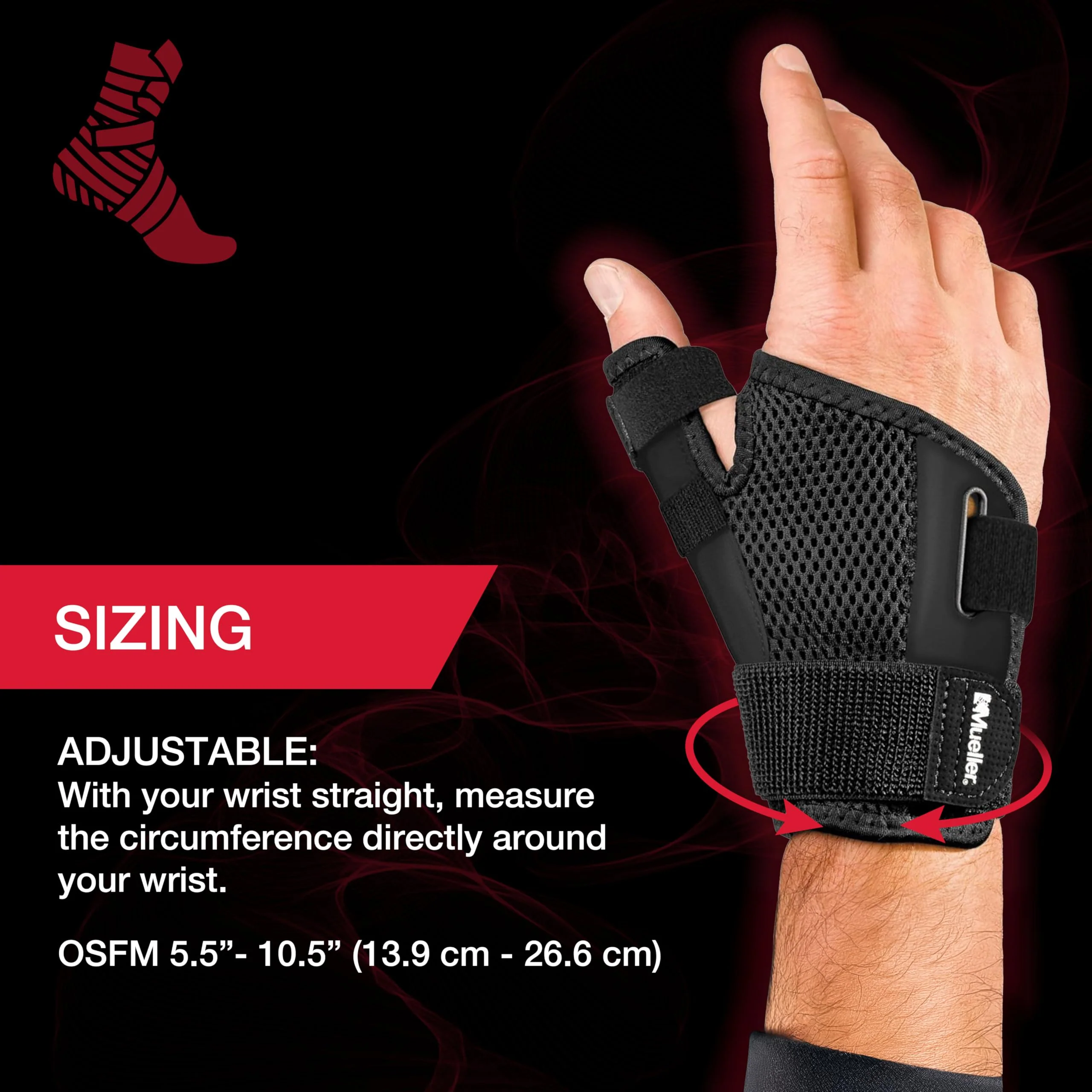 MUELLER Sports Medicine Adjust-to-Fit Thumb Brace, Spica Splint, Thumb Pain Relief Stabilizer for Men and Women, Ideal for De Quervain's Tenosynovitis, Arthritis, Sprains, Fits Right or Left, Black, One Size - Image 4