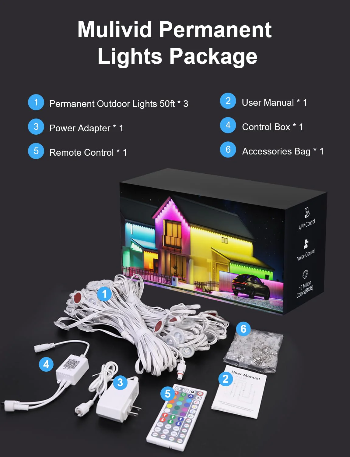 MuliVid 150Ft Permanent Outdoor Lights,Smart RGB Outdoor Lights with Remote APP Control, IP67 Waterproof Outside Light for House for Christmas, Halloween, Holiday, Party, Daily - Image 3