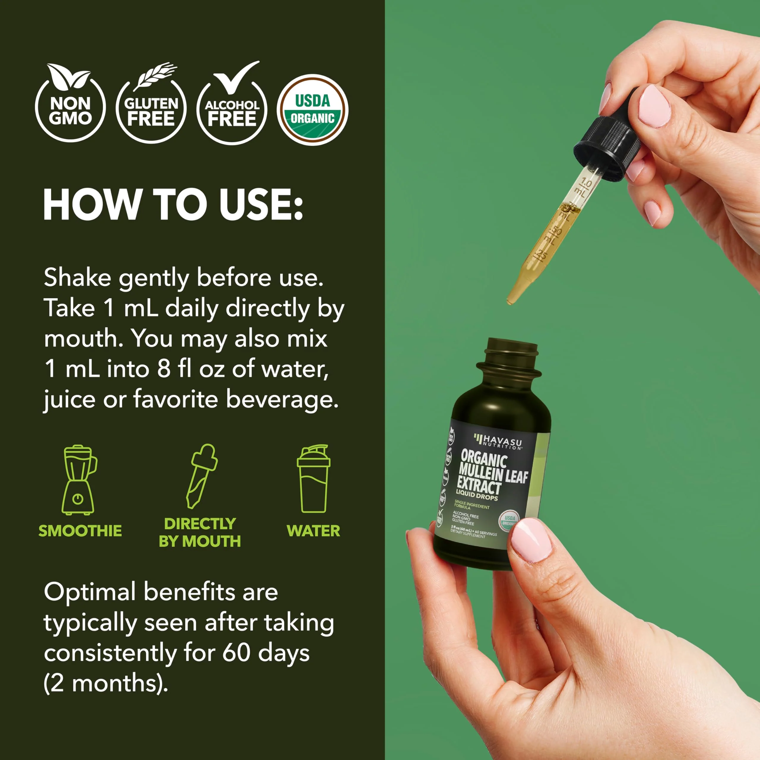 Mullein Drops for Lungs - USDA Organic Mullein Leaf Extract - Respiratory Health and Lung Support Supplement - 2 Fl Oz - Vegan, Non-GMO, and Alcohol Free Formula - Herbal Tincture - 2 Month Supply - Image 4