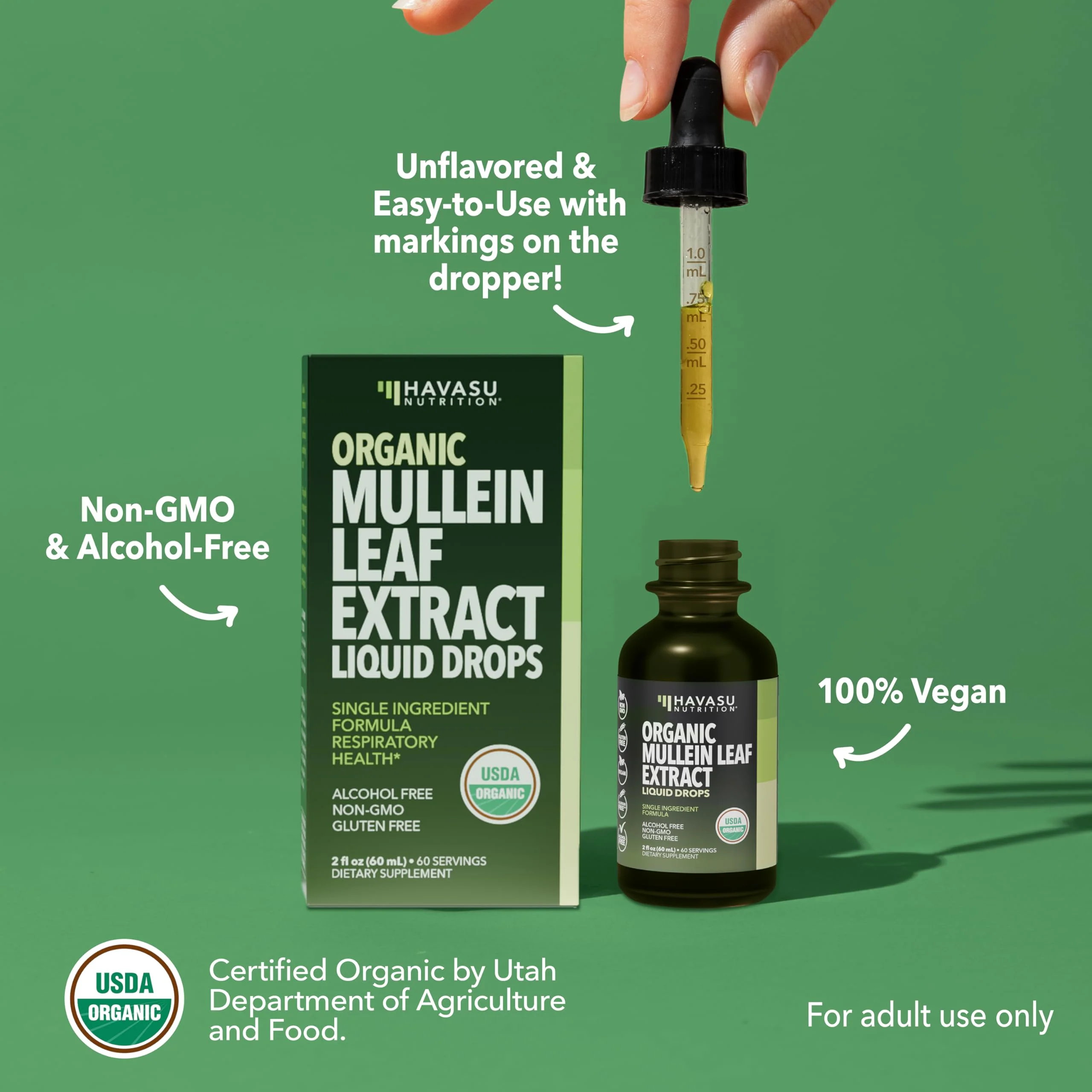 Mullein Drops for Lungs - USDA Organic Mullein Leaf Extract - Respiratory Health and Lung Support Supplement - 2 Fl Oz - Vegan, Non-GMO, and Alcohol Free Formula - Herbal Tincture - 2 Month Supply - Image 5