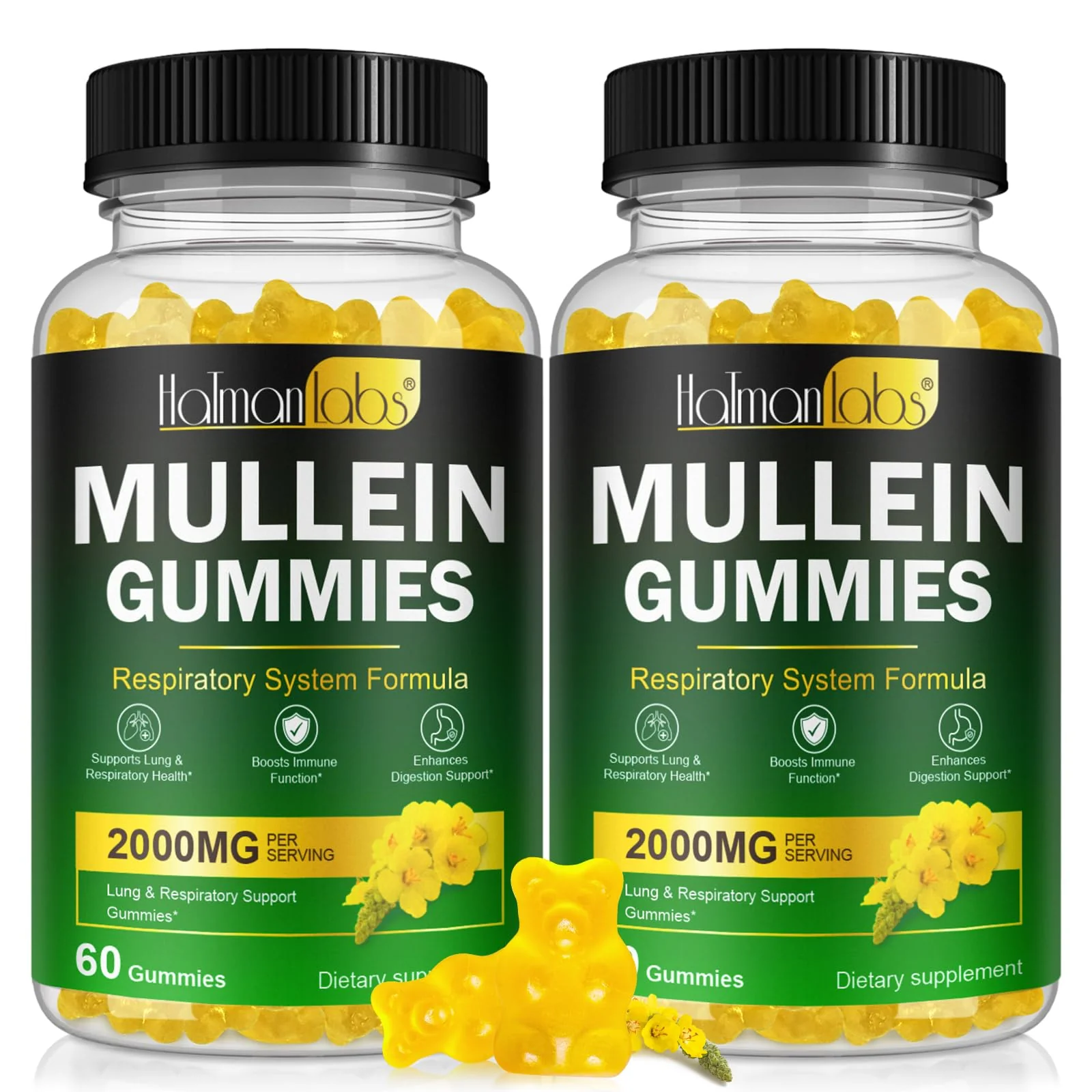 Mullein Gummies for Lungs, Mullein Extract for Smokers - Support Lung & Respiratory Health, Soothes Throat Irritation, Boost Immune - Mullein Leaf Extract for Lungs, Breathe Easier (2 Pack)
