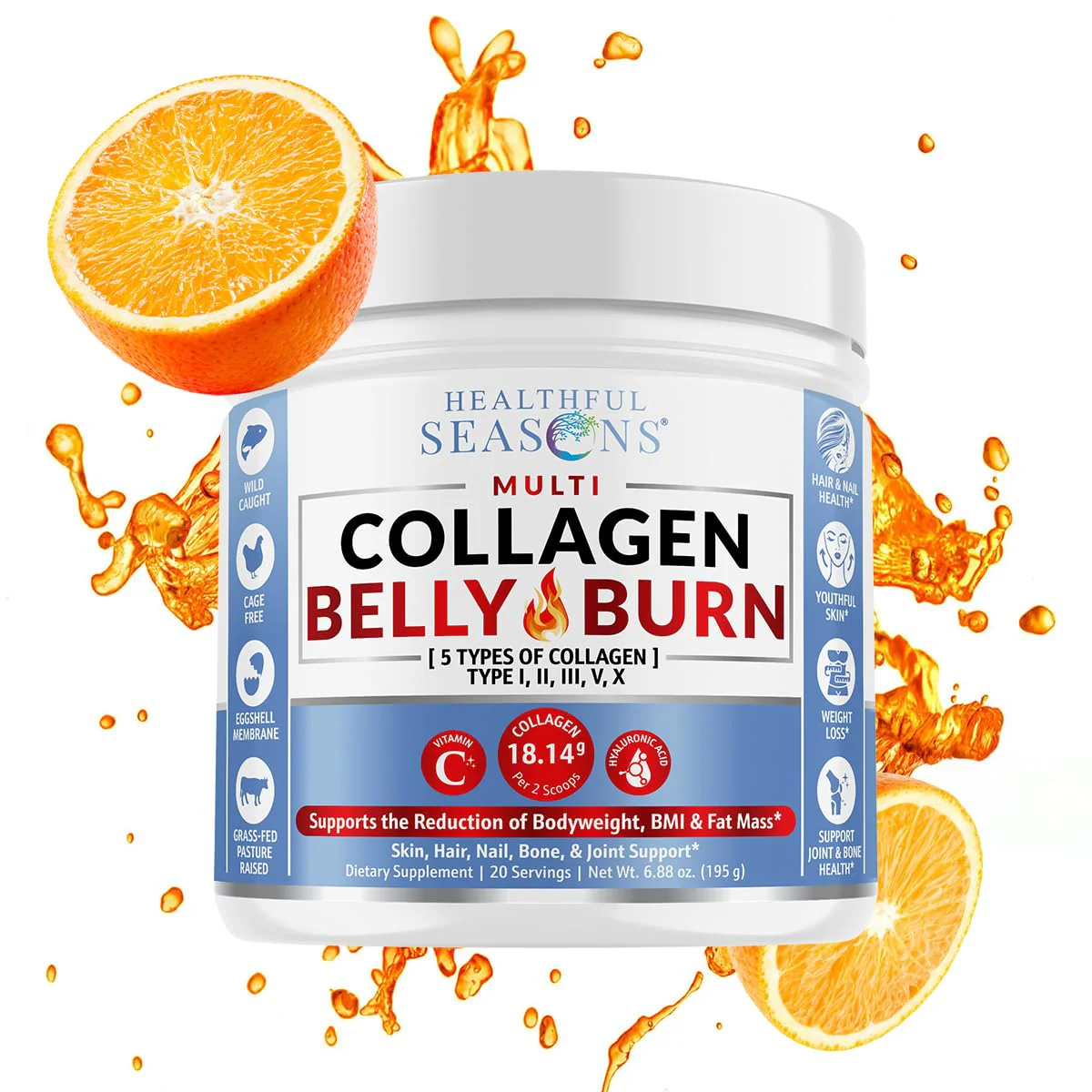 Multi Collagen Powder with Types I, II, III, V, X - Weight Management Supplement with Vitamin C & Hyaluronic Acid – Supports Skin, Hair, Nails, Metabolism, Joint & Muscle Health – 20 Servings (1)