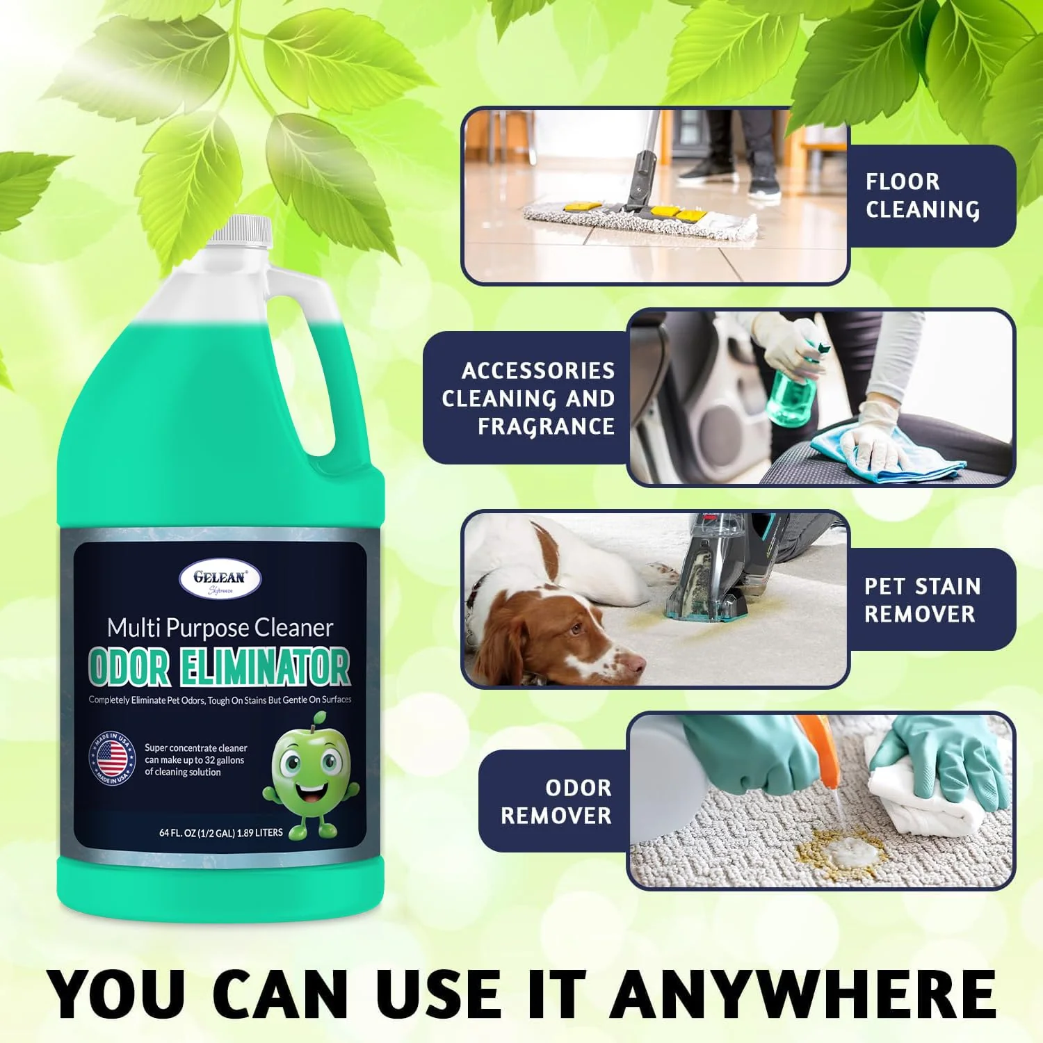 Multi Purpose Cleaner Pet Odor eliminator 64oz - Concentrate MAKES 32 GALLON - MADE IN USA- pH Neutral - Strong Floor Cleaner Odor eliminator - Stain Remover Cleaner & Deodorant (64 Fl Oz, Sky Breeze) - Image 6