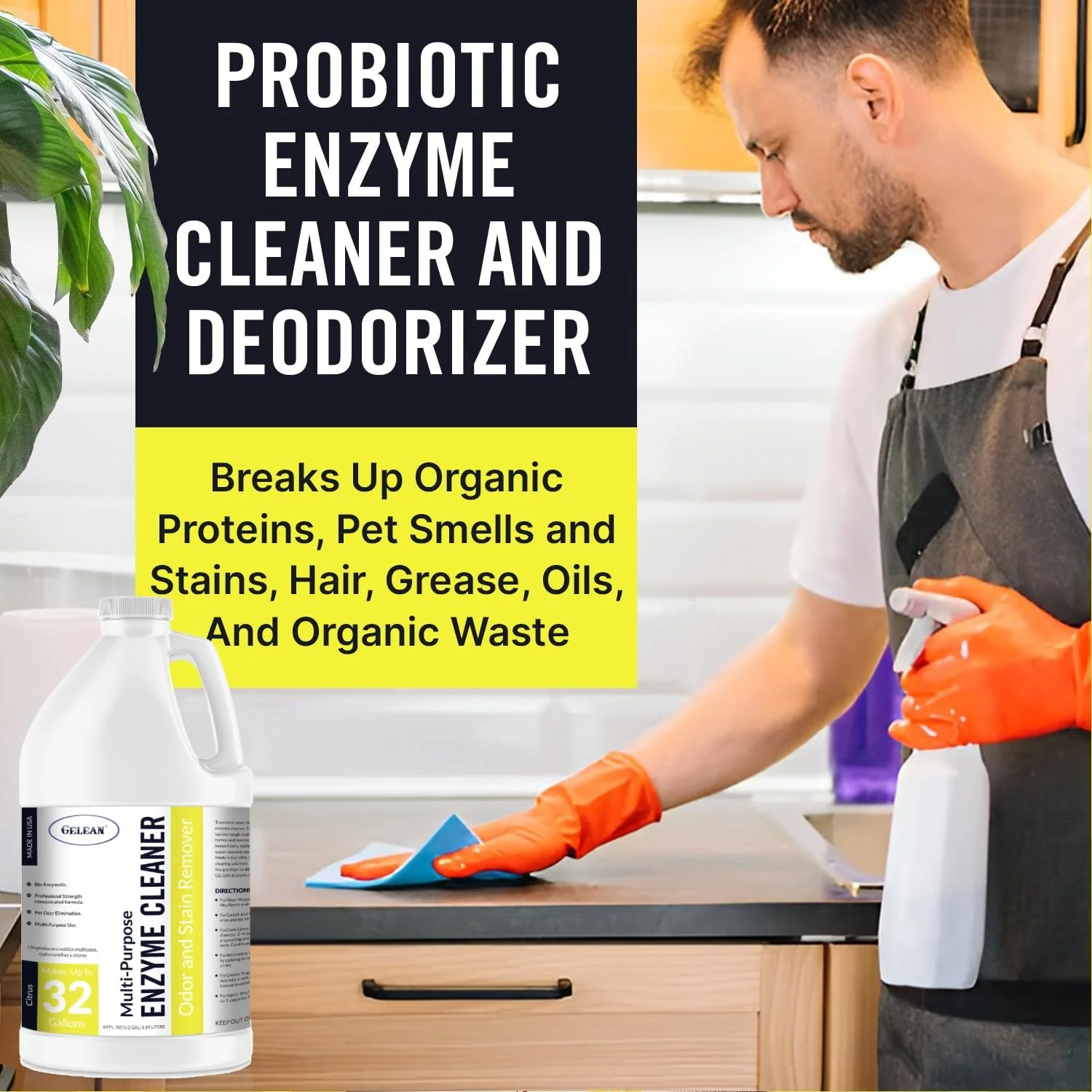 Multi-Purpose Probiotic Enzyme Citrus Cleaner, 1/2 Gallon (64 oz.) - Pet Stain and Odor Remover - Concentrated - Professional & Home Strength Drains, Floors, Bathrooms, Toilets Trash Can, Made in USA - Image 5