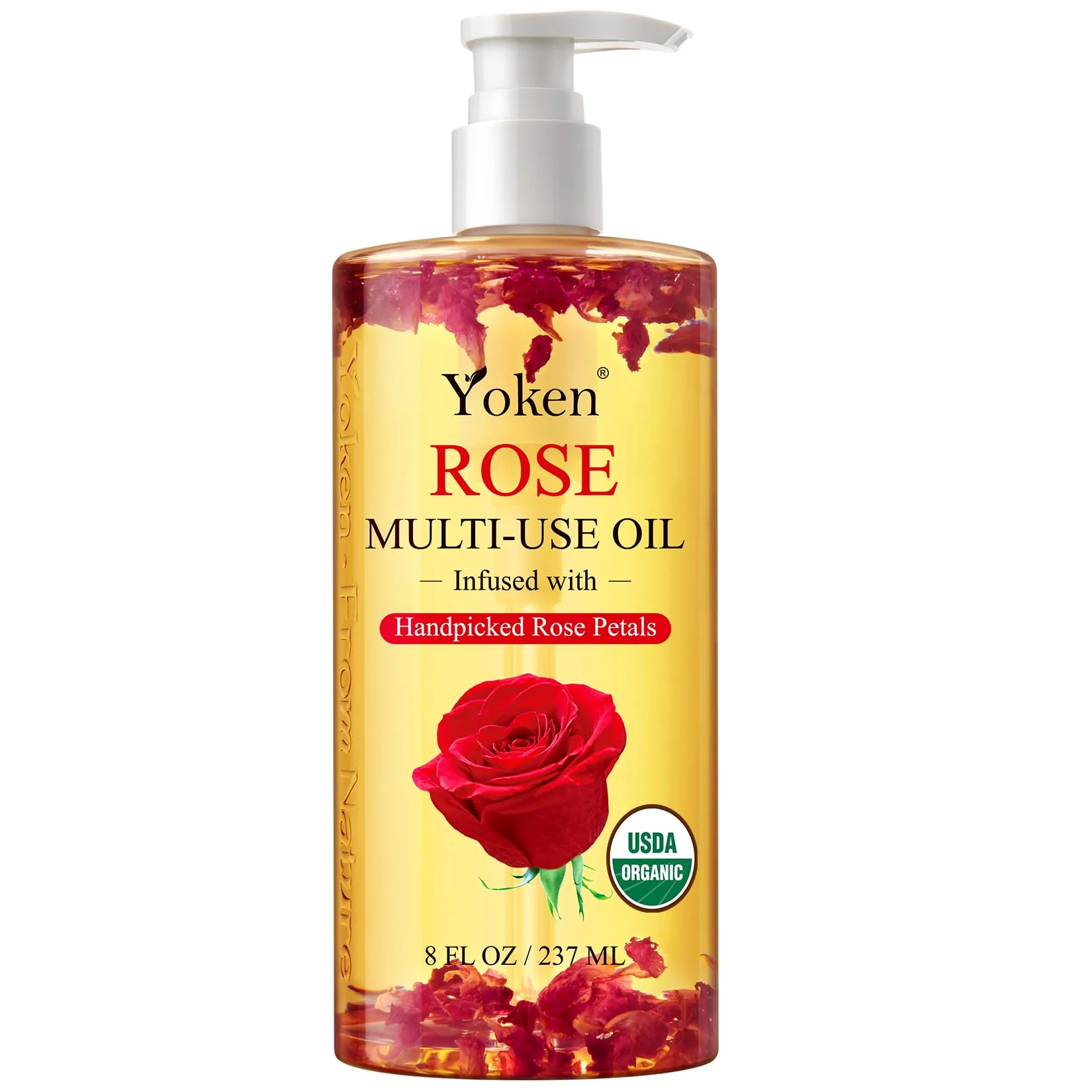 Multi-Used Body Oil For Skin USDA Certified,Face,Hair and Nails,Multi Purpose Organic oil With Rose Petals,Vitamin E & Almond Oil Nourishing & Hydrating ,Body Oil for Moisture & Skin After Bath Oil