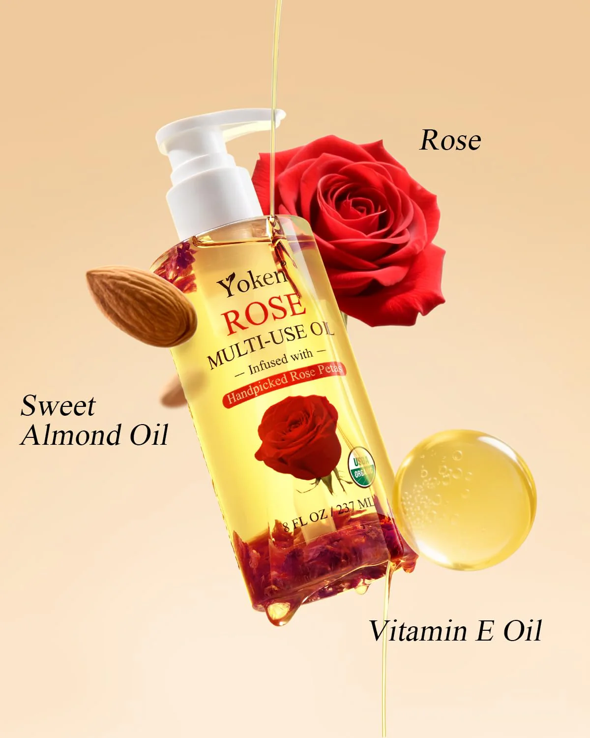Multi-Used Body Oil For Skin USDA Certified,Face,Hair and Nails,Multi Purpose Organic oil With Rose Petals,Vitamin E & Almond Oil Nourishing & Hydrating ,Body Oil for Moisture & Skin After Bath Oil - Image 7