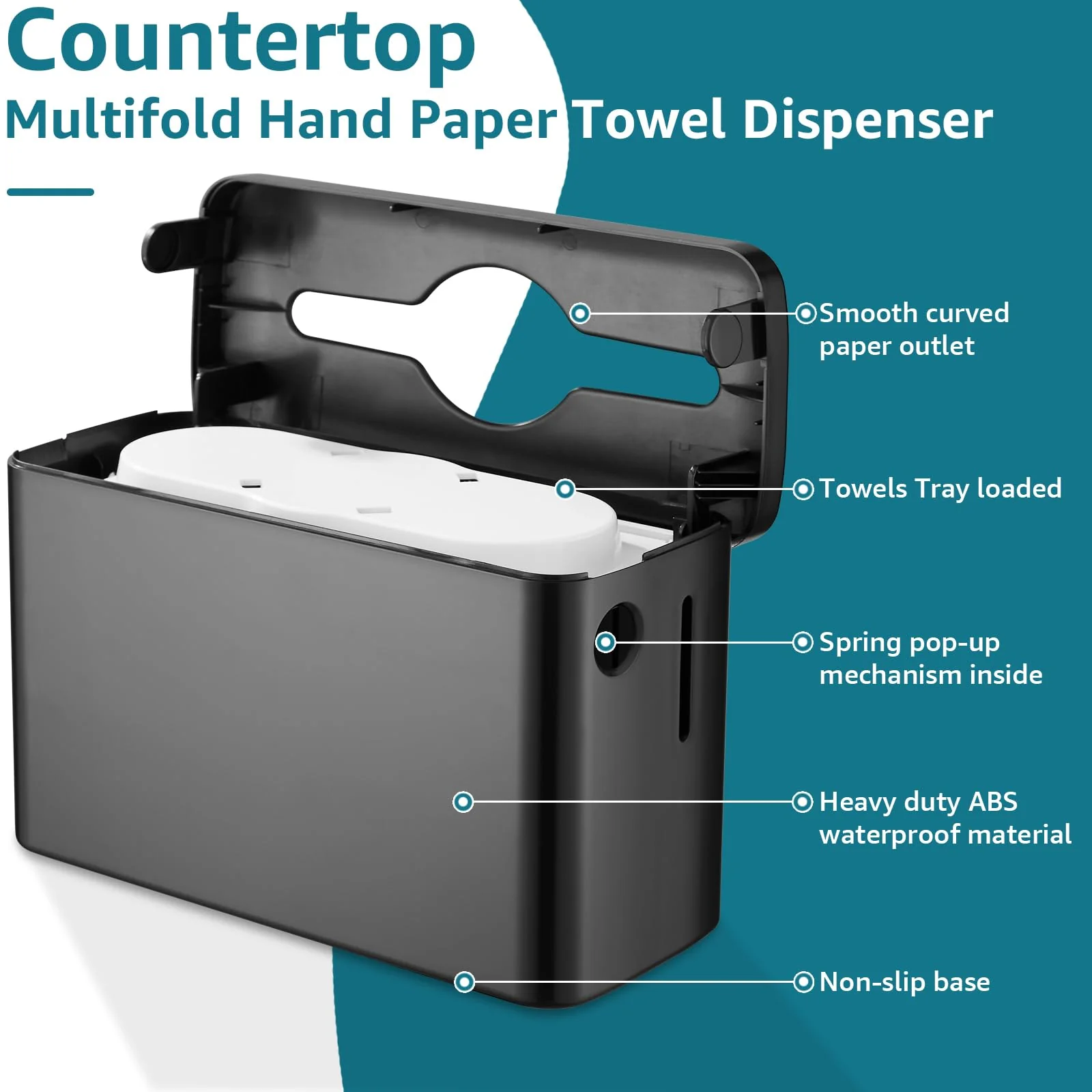 Multifold Paper Towel Dispenser Countertop, Heavy Duty Wide-Design, 300-Sheet Large Capacity Black Paper Towel Holder, Compatible with Tork, AmazonCommercial, Kleenex, Scott, Pacific Multifold Towels - Image 7
