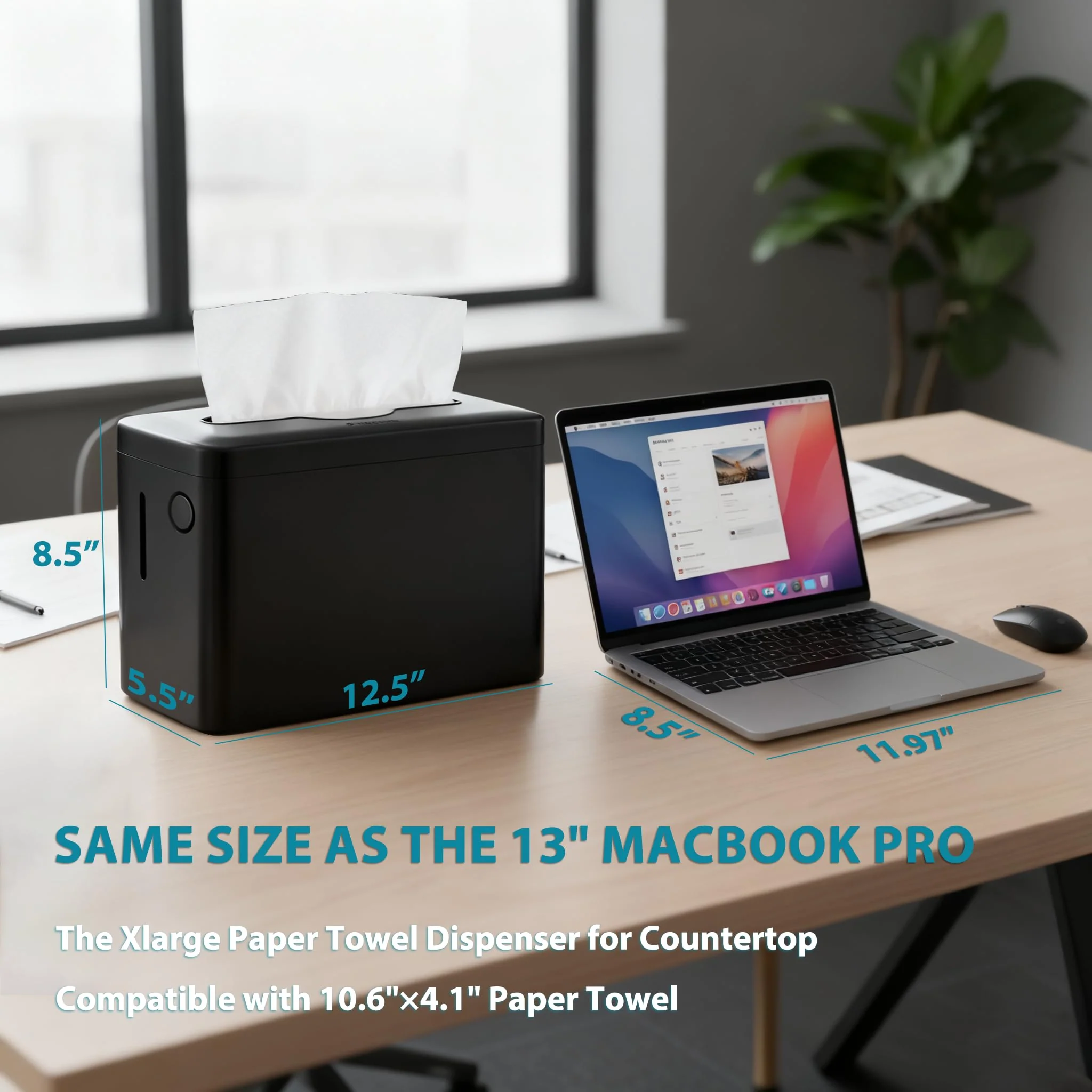 Multifold Paper Towel Dispenser Countertop, Heavy Duty Wide-Design, 300-Sheet Large Capacity Black Paper Towel Holder, Compatible with Tork, AmazonCommercial, Kleenex, Scott, Pacific Multifold Towels - Image 3