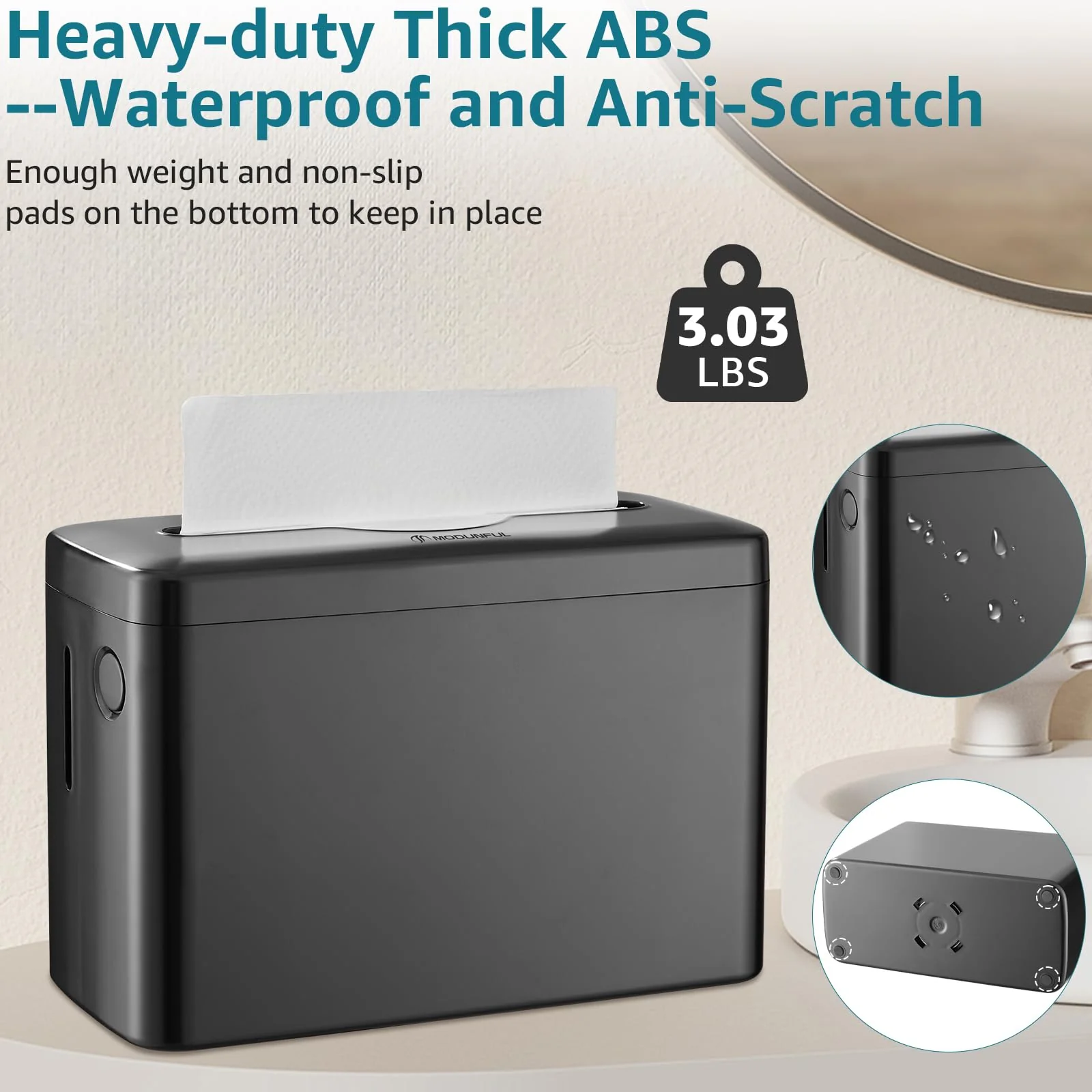 Multifold Paper Towel Dispenser Countertop, Heavy Duty Wide-Design, 300-Sheet Large Capacity Black Paper Towel Holder, Compatible with Tork, AmazonCommercial, Kleenex, Scott, Pacific Multifold Towels - Image 6