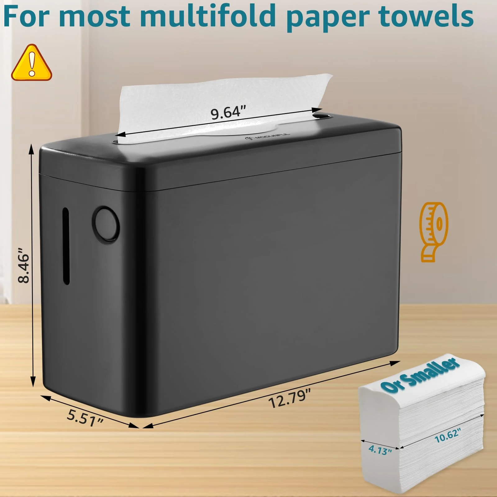 Multifold Paper Towel Dispenser Countertop, Heavy Duty Wide-Design, 300-Sheet Large Capacity Black Paper Towel Holder, Compatible with Tork, AmazonCommercial, Kleenex, Scott, Pacific Multifold Towels - Image 9