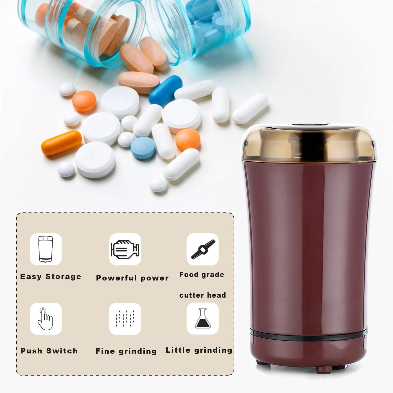 Multifunctional Electric Pill Crusher Grinder- Grind The Medicine and Vitamin Tablets of Different Sizes into Fine Powder-Mortar and Pestle,Elderly, Children or Pets (Purple) - Image 3