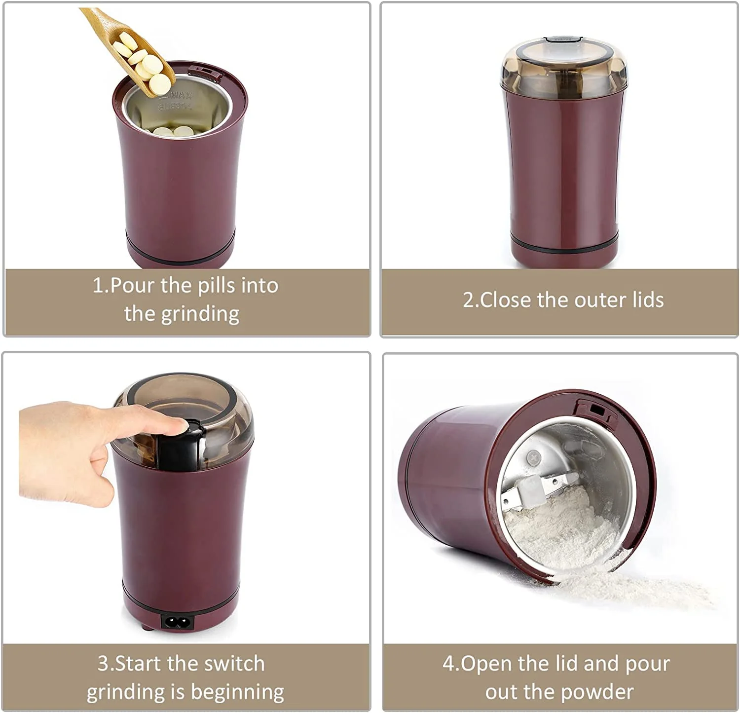 Multifunctional Electric Pill Crusher Grinder- Grind The Medicine and Vitamin Tablets of Different Sizes into Fine Powder-Mortar and Pestle,Elderly, Children or Pets (Purple) - Image 4