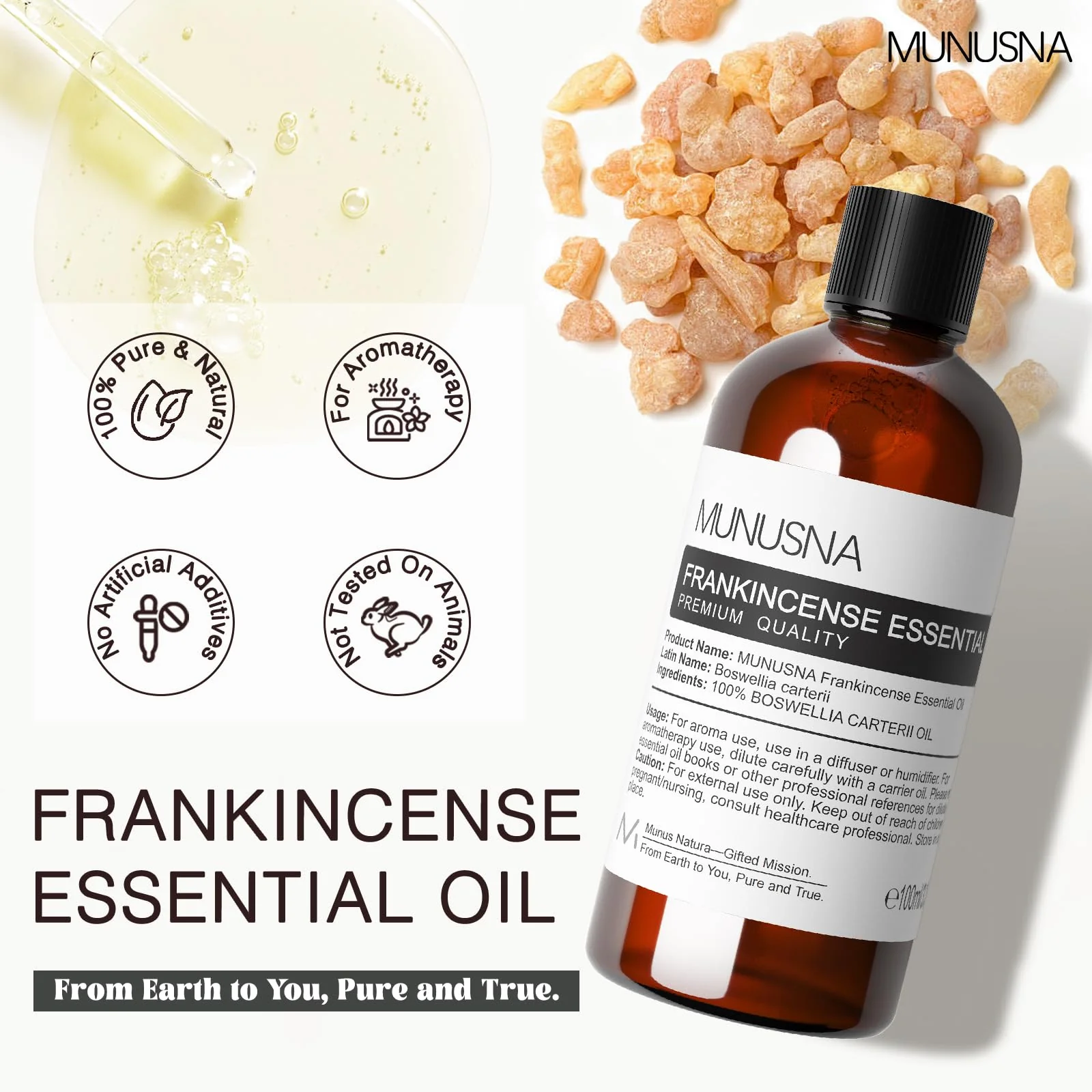 MUNUSNA Frankincense Essential Oil 100ML,100% Pure Natural Frankincense Oils Premium Grade Aromatherapy Oil for Hair, Face, Skin, Body Care, Diffuser, Massage, Soap and Candle Making - Image 2