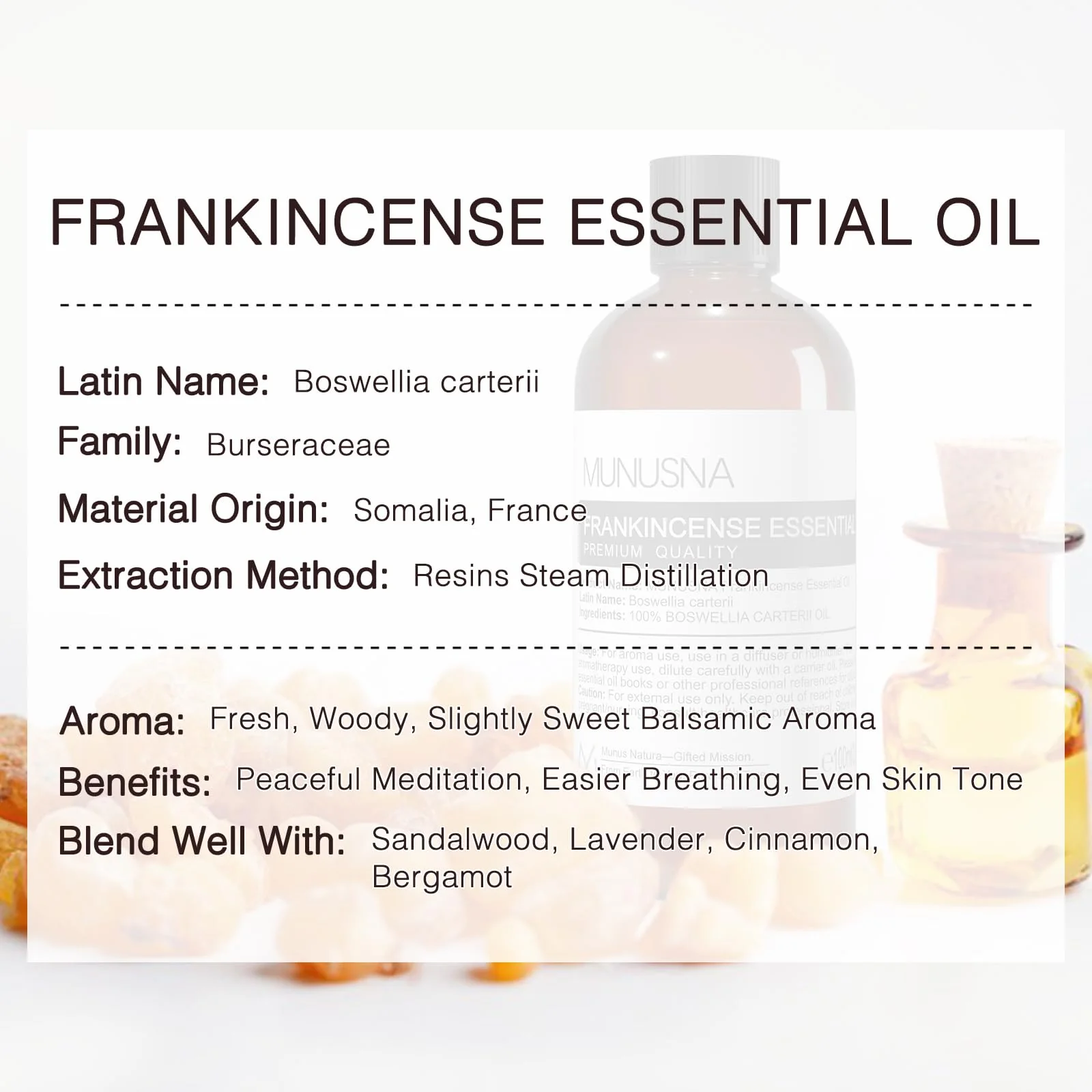 MUNUSNA Frankincense Essential Oil 100ML,100% Pure Natural Frankincense Oils Premium Grade Aromatherapy Oil for Hair, Face, Skin, Body Care, Diffuser, Massage, Soap and Candle Making - Image 3