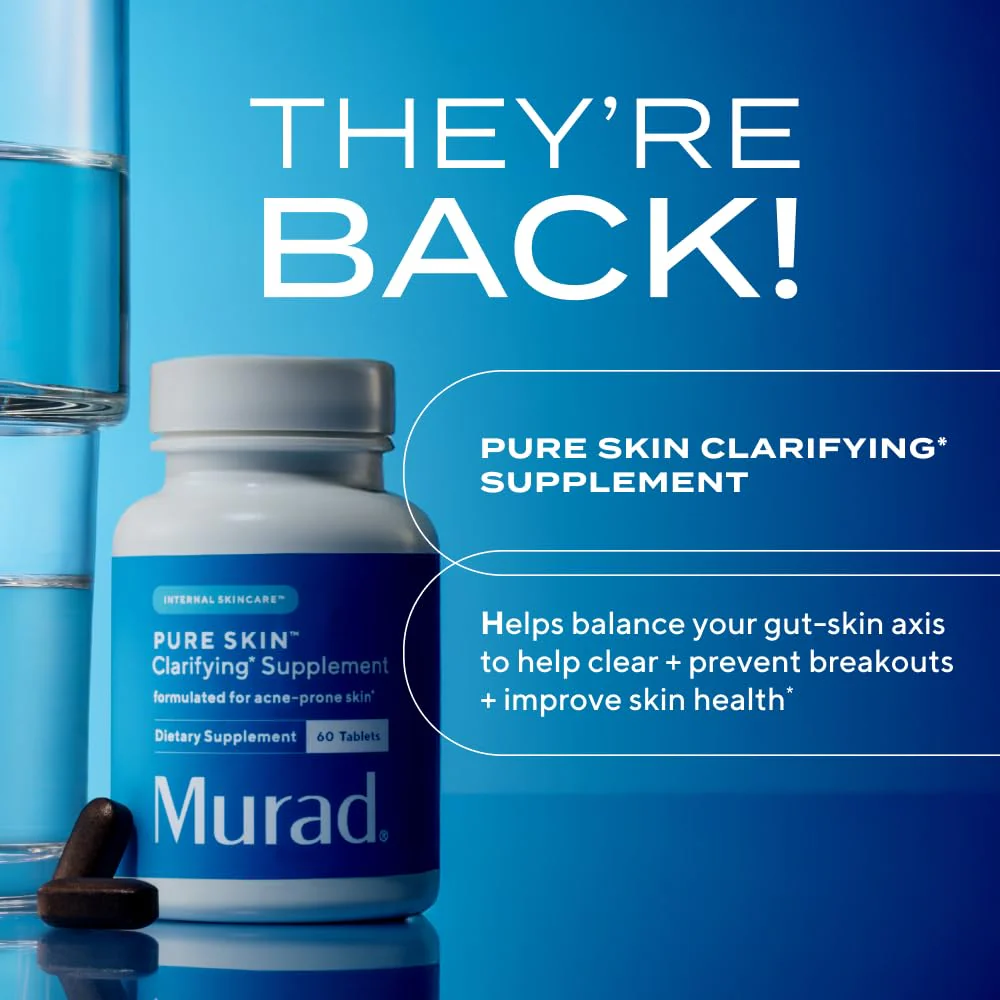 Murad Pure Skin Acne Supplements – 60 Tablets – Clear Skin Support with Blend of Vitamin A & B6, Zinc, Amino Acids, & Burdock Root – Promotes Healthy Skin, Oil Balance, Gut Health & Stress Relief - Image 4