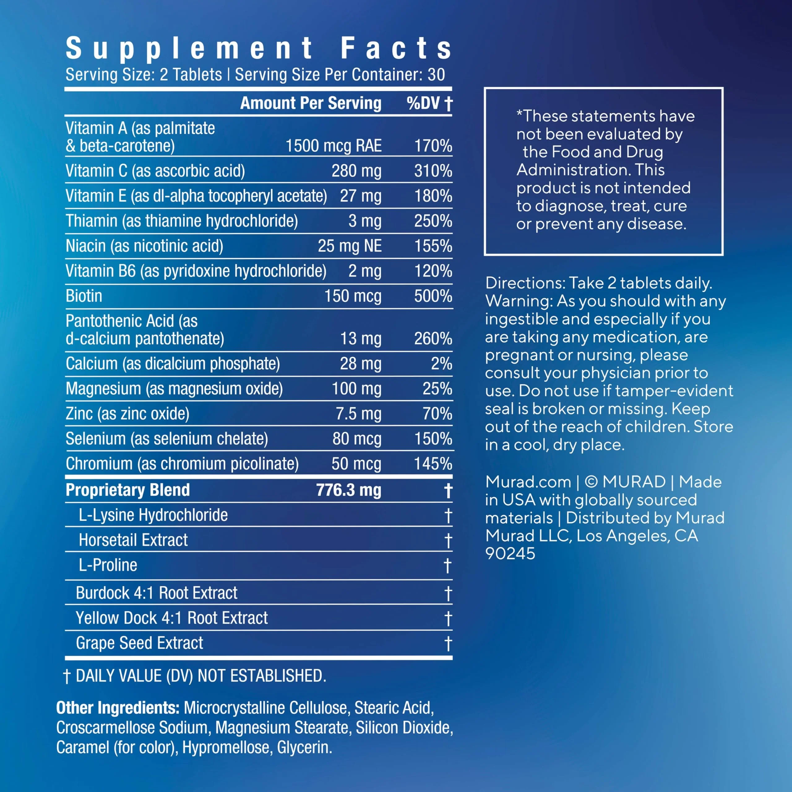 Murad Pure Skin Acne Supplements – 60 Tablets – Clear Skin Support with Blend of Vitamin A & B6, Zinc, Amino Acids, & Burdock Root – Promotes Healthy Skin, Oil Balance, Gut Health & Stress Relief - Image 6