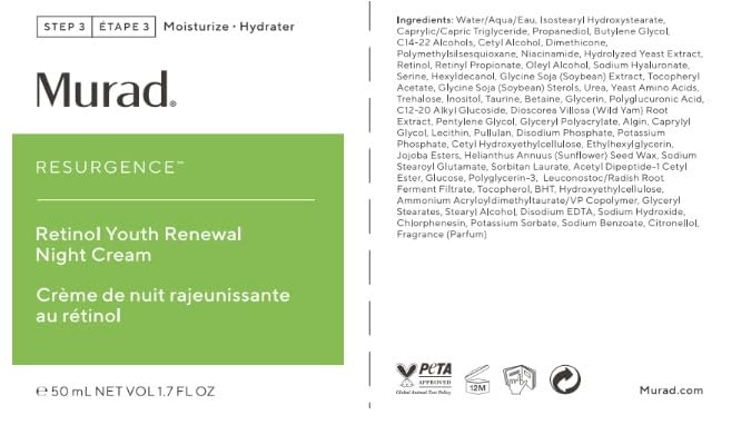 Murad Retinol Youth Renewal Night Cream - Anti-Aging Moisturizer with Retinol Tri-Active Technology and Niacinamide Gently Fights Wrinkles and Fine Lines, Boosts Radiance and Firms Skin - 1.7 Fl Oz - Image 3