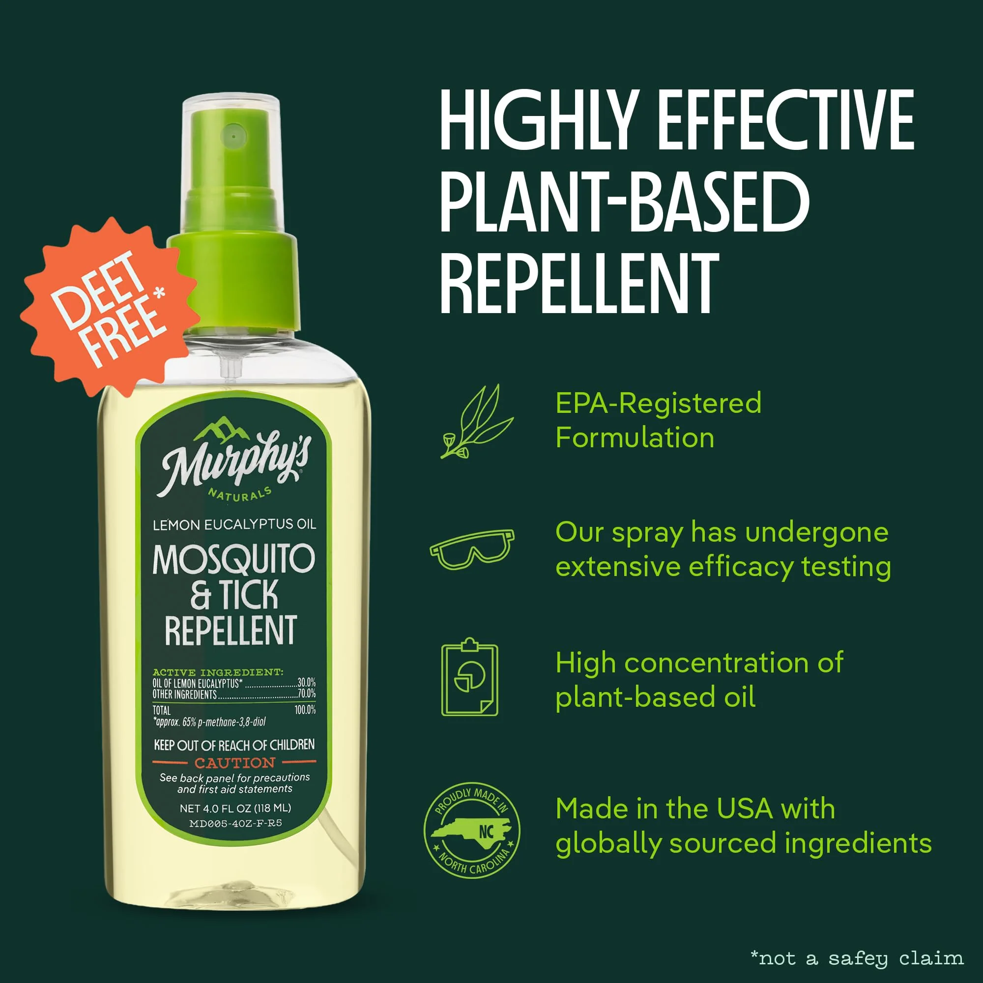Murphy's Naturals Mosquito & Tick Bug Repellent Spray, Oil of Lemon Eucalyptus for Skin + Outdoor Gear, 4 Ounce Pump, 1-Pack - Image 2