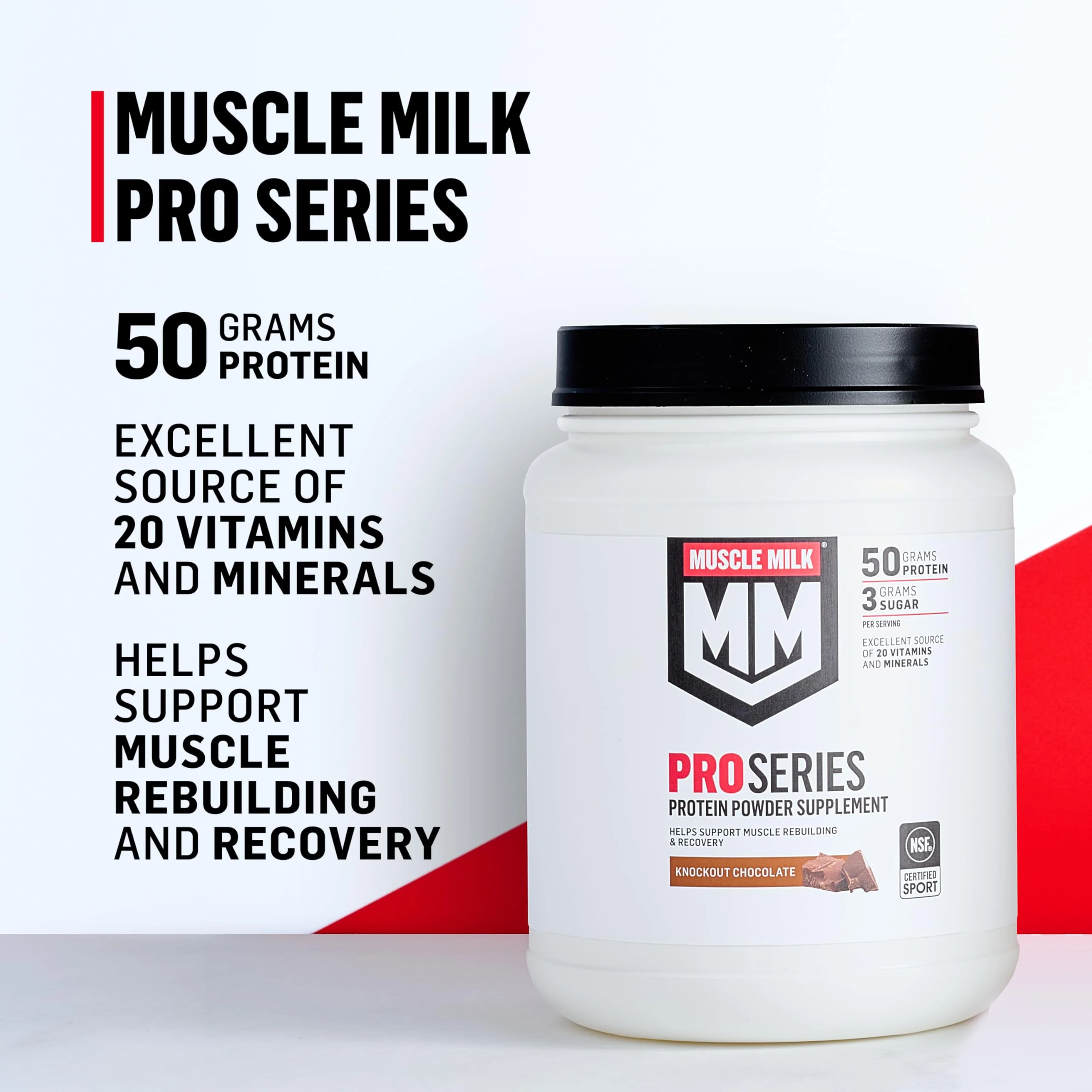 Muscle Milk Pro Series Protein Powder Supplement, Slammin' Strawberry, 2 Pound, 11 Servings, 50g Protein, 3g Sugar, 20 Vitamins & Minerals, NSF Certified for Sport, Packaging May Vary - Image 4