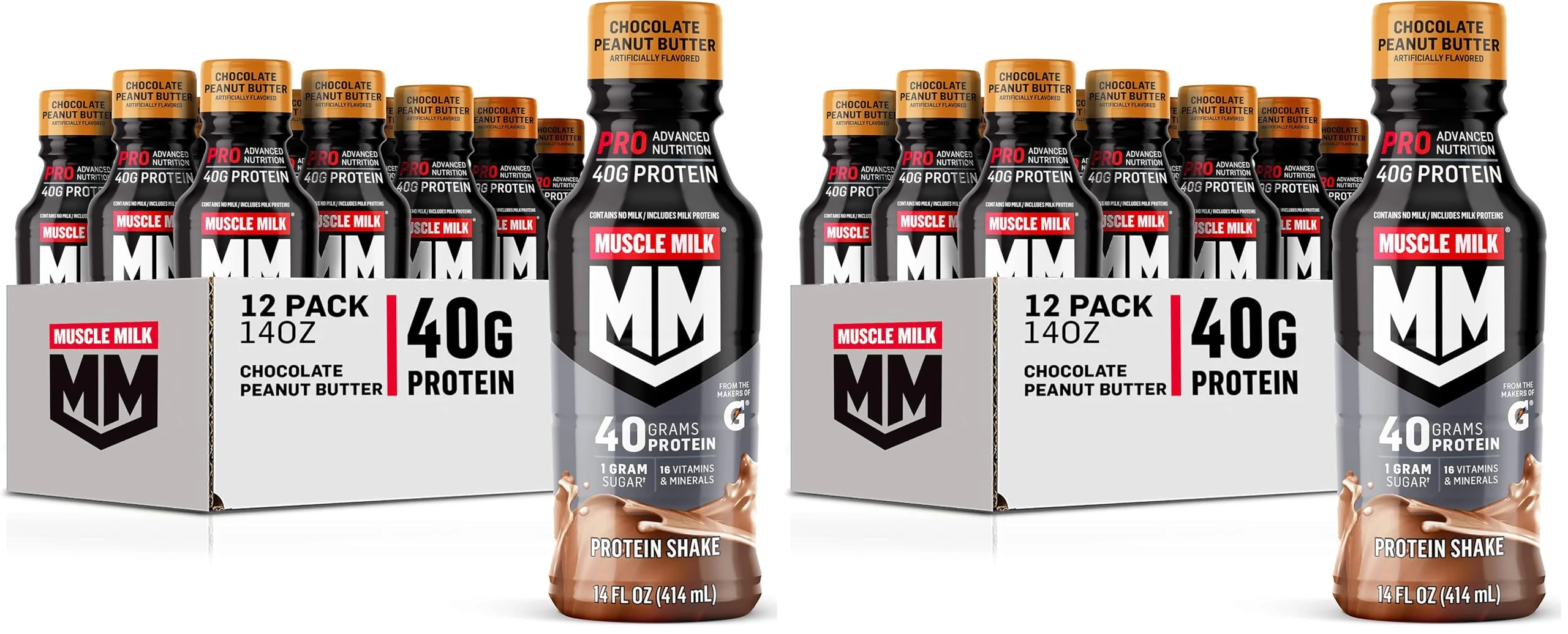 Muscle Milk Pro Series Protein Shake,Chocolate Peanut Butter,40g Protein,14 Fl Oz,(Pack of 24)