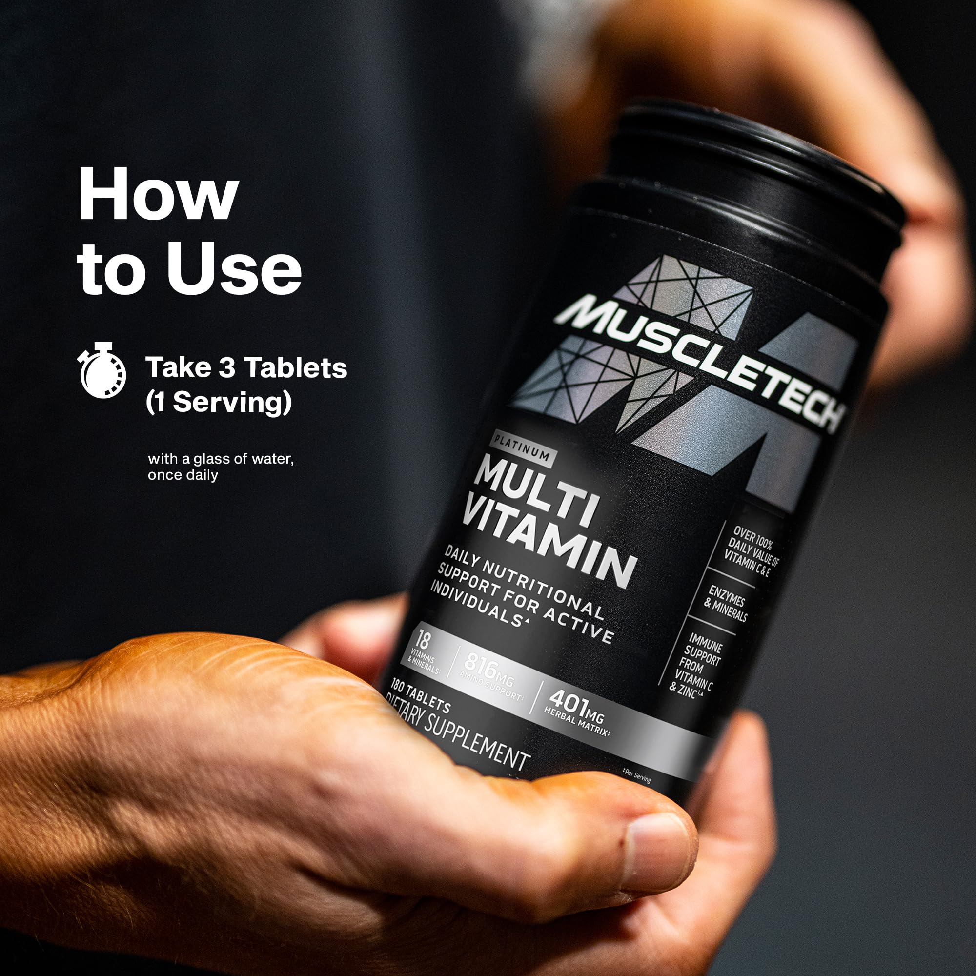 MuscleTech Platinum Multivitamins for Men & Women - Multi-Vitamin Supplement for Immune Support - 18 Vitamins & Minerals, Vitamin A C D E B6 B12 - Daily Workout Supplements for Men - 180 Capsules - Image 3
