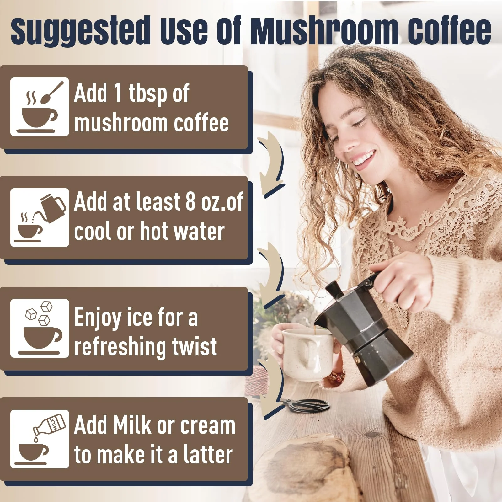 Mushroom Coffee, 11 Superfood Mushrooms includes Lion's Mane, Reishi, Chaga & Ashwagandha, Instant Mushroom Coffee Organic for Energy, Memory, Digestion & Detox, Low Caffeine & Sugar Free, 5.3oz - Image 4