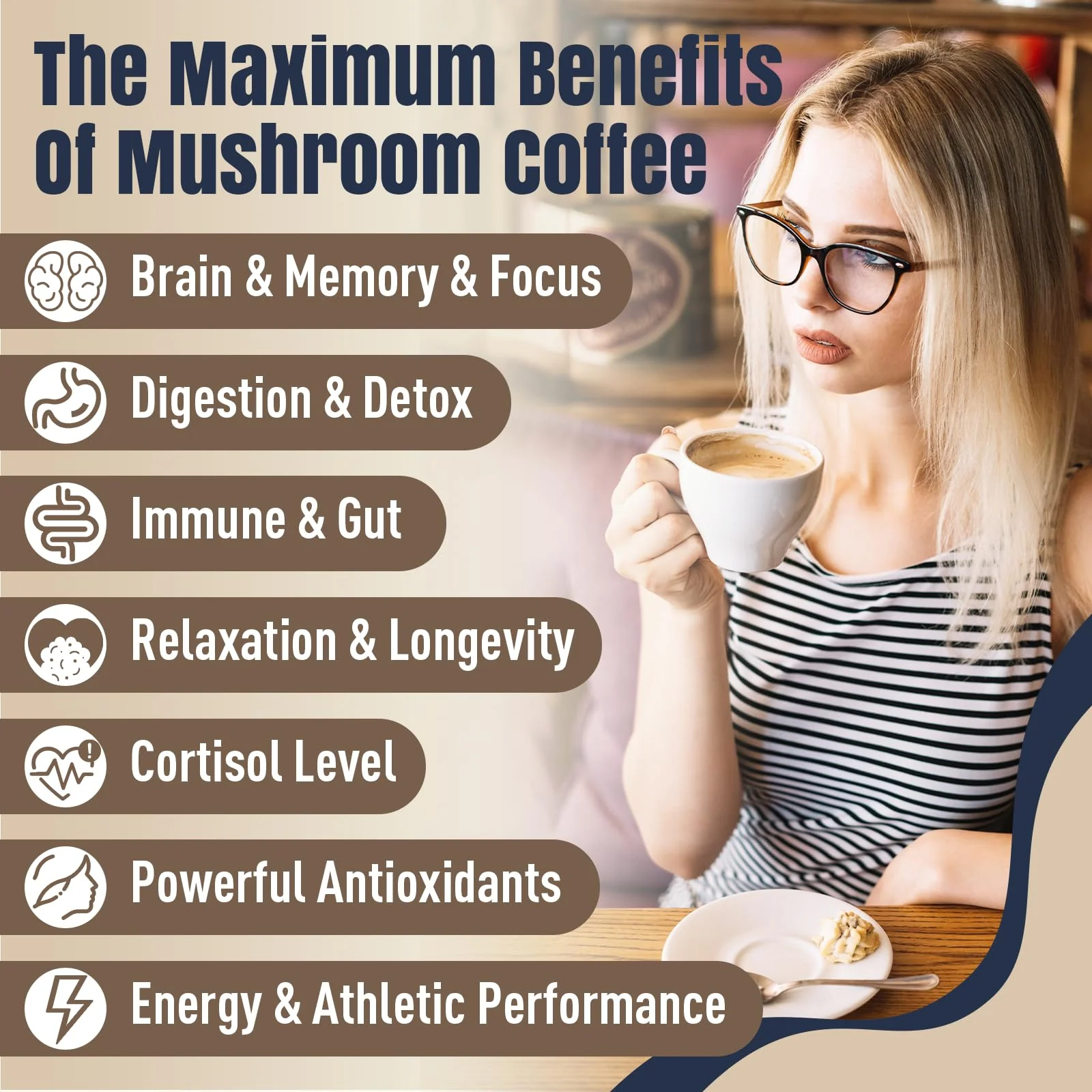 Mushroom Coffee, 11 Superfood Mushrooms includes Lion's Mane, Reishi, Chaga & Ashwagandha, Instant Mushroom Coffee Organic for Energy, Memory, Digestion & Detox, Low Caffeine & Sugar Free, 5.3oz - Image 8