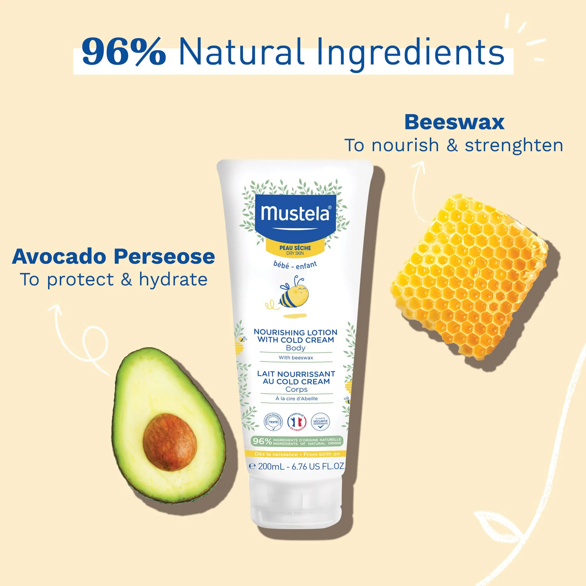 Mustela Baby Nourishing Lotion – Daily Body Lotion for Dry Skin - with Natural Avocado, Cold Cream & Beeswax - Safe from birth on - 6.76 fl. oz. - Image 7
