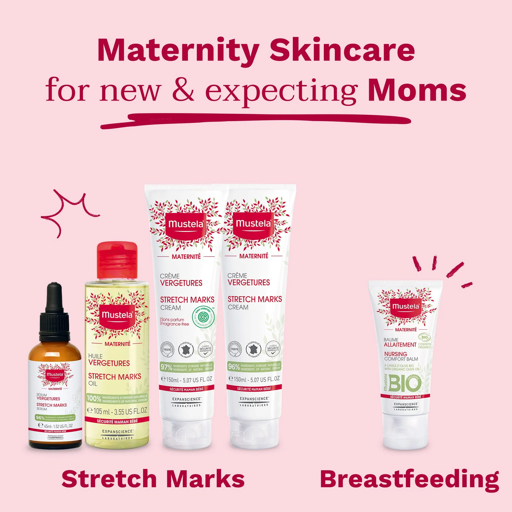 Mustela Maternity Stretch Marks Set - Natural Pregnancy Skincare - Contains Stretch Marks Cream & Belly Oil - EWG Verified & Fragrance-Free - 2 Items Set - Image 4