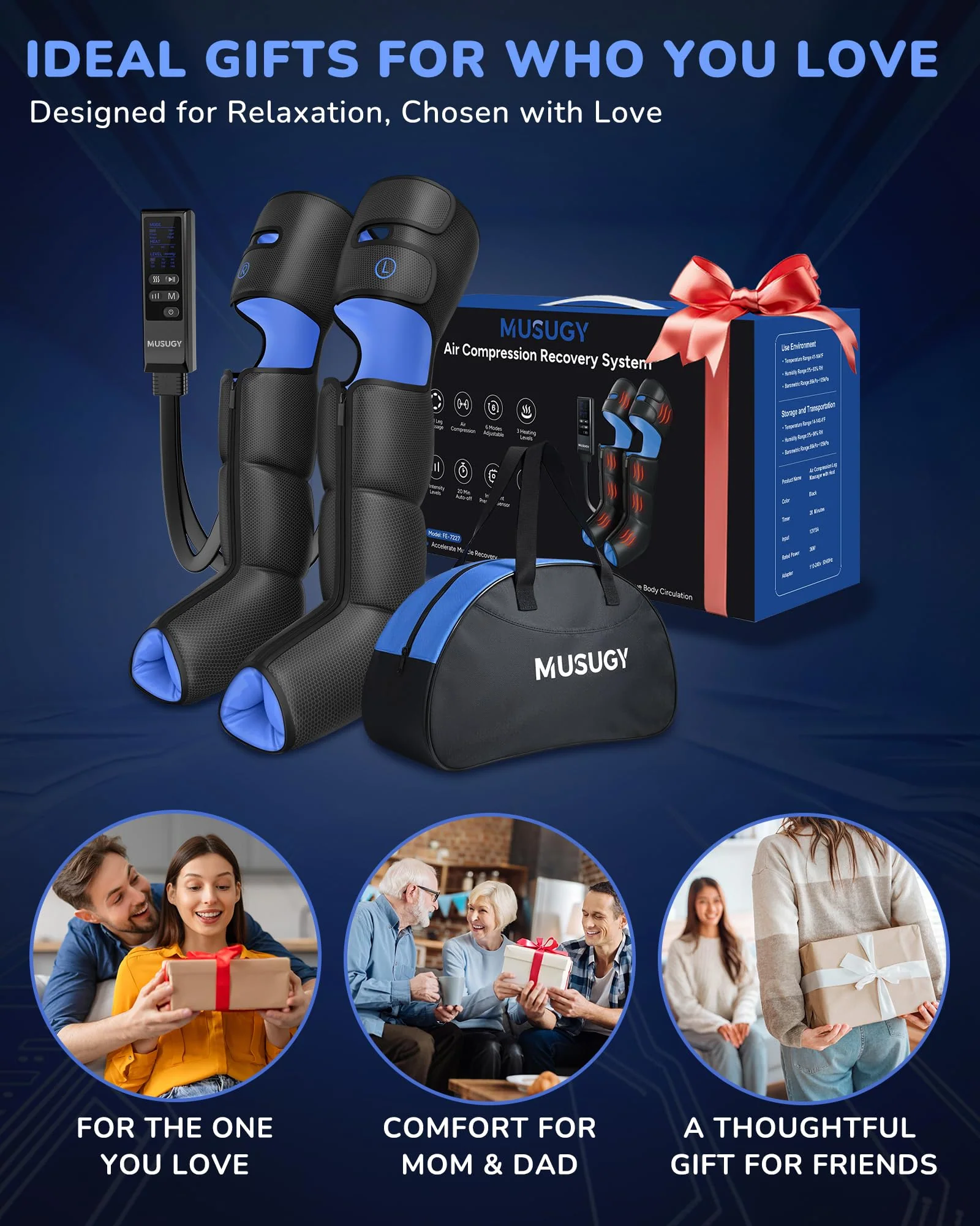 Musugy Leg Massager with Heat and Compression : Sequential Compression Boots with 6 Modes,9 Intensity and 3 Heat for Circulation and Pain Relief - Christmas Birthday for Mom, Dad, Athletes, Gym - Image 2