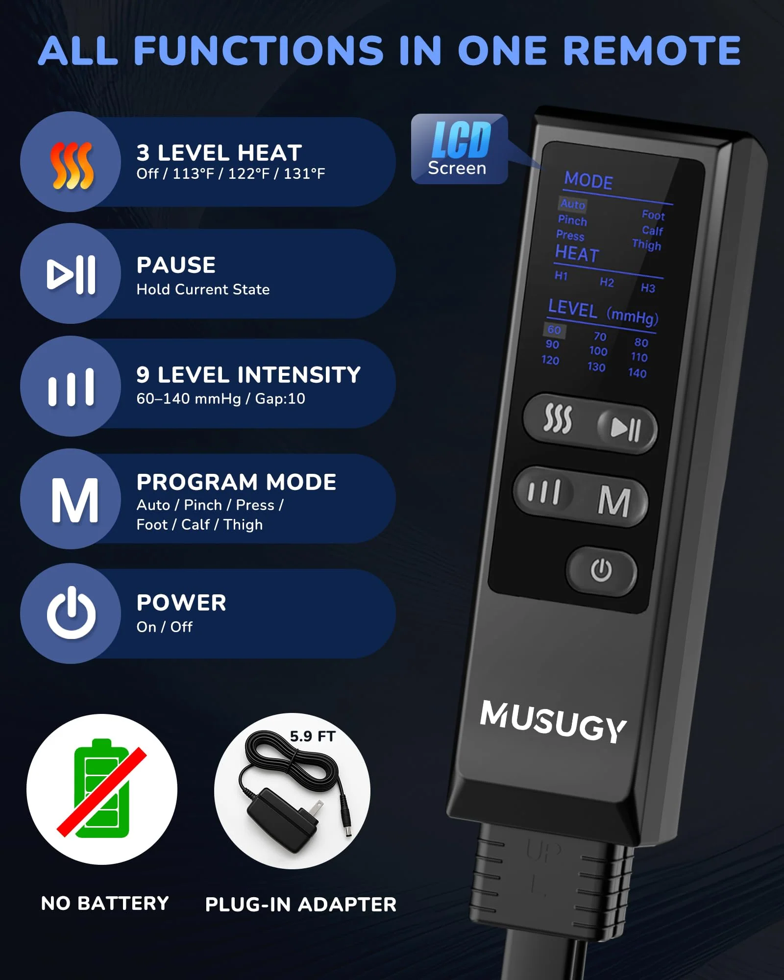 Musugy Leg Massager with Heat and Compression : Sequential Compression Boots with 6 Modes,9 Intensity and 3 Heat for Circulation and Pain Relief - Christmas Birthday for Mom, Dad, Athletes, Gym - Image 4