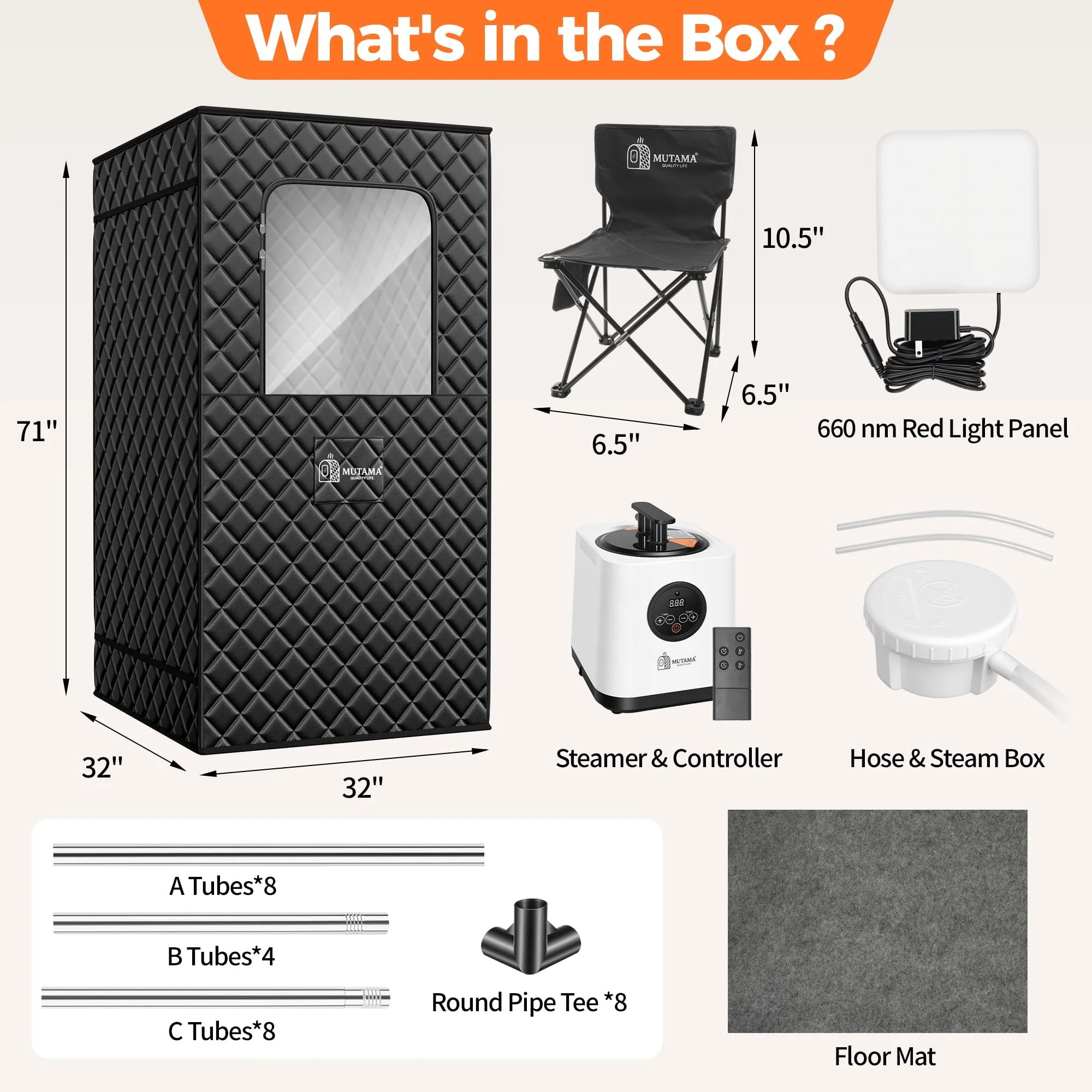 MUTAMA Sauna Box, 3L Portable Steam Sauna Tent for Home & Indoor Use, 1400w Personal Sauna Pod, Remote Control, Folding Chair, 15 Levels, 99-Min Timer,32" x 32" x 71" - Image 3