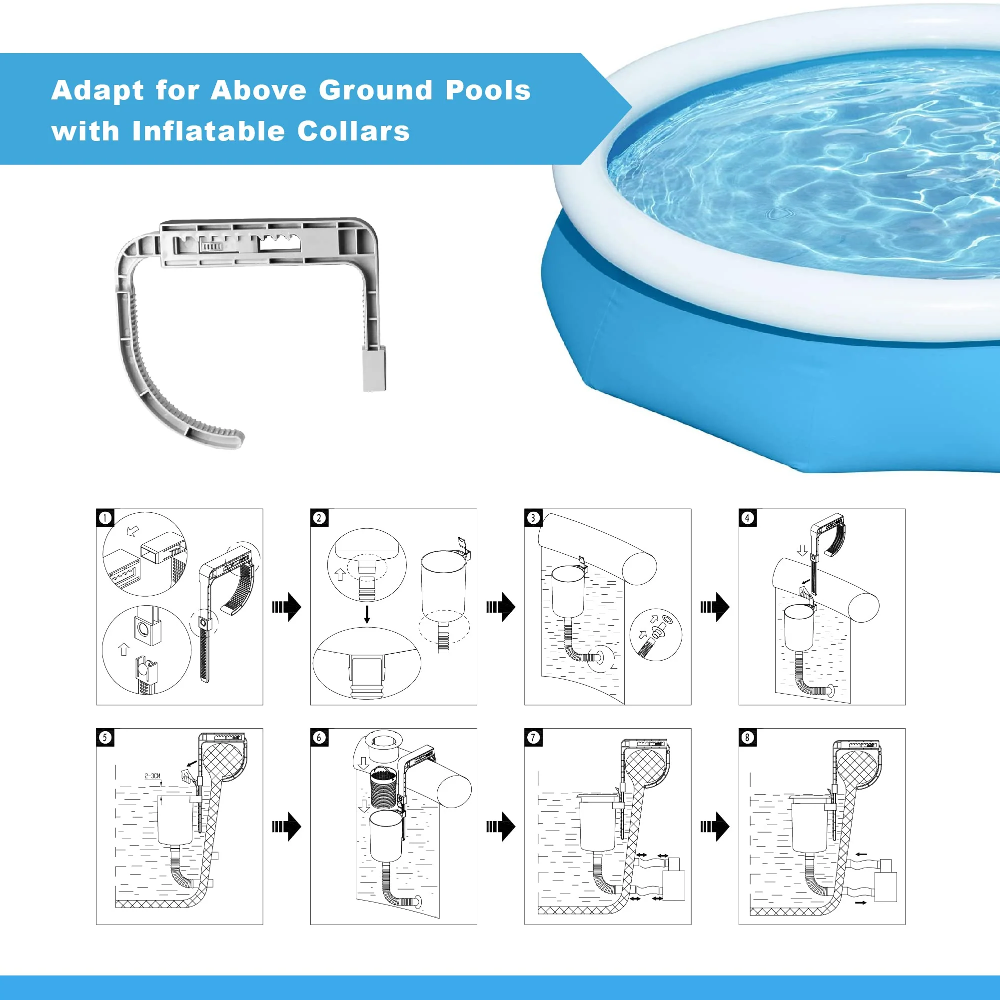 MUWOOB Above Ground Pool Skimmer with 5 Skimmer Socks, Wall Mount Surface Skimmer with Hose & Basket, Compatible with Intex Pools, Adjustable Floating Filter, Automatically Removes Leaves & Debris - Image 2