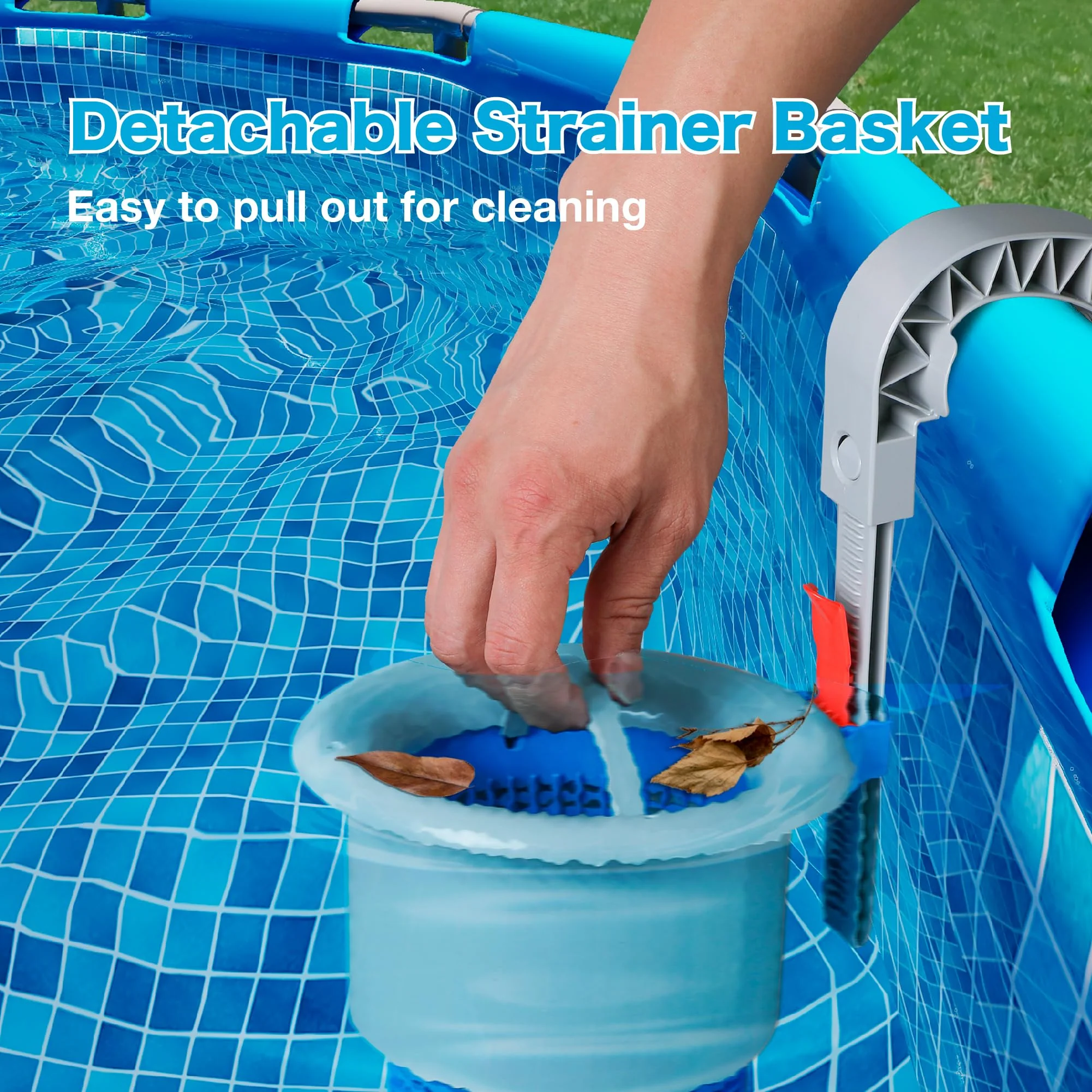 MUWOOB Above Ground Pool Skimmer with 5 Skimmer Socks, Wall Mount Surface Skimmer with Hose & Basket, Compatible with Intex Pools, Adjustable Floating Filter, Automatically Removes Leaves & Debris - Image 4