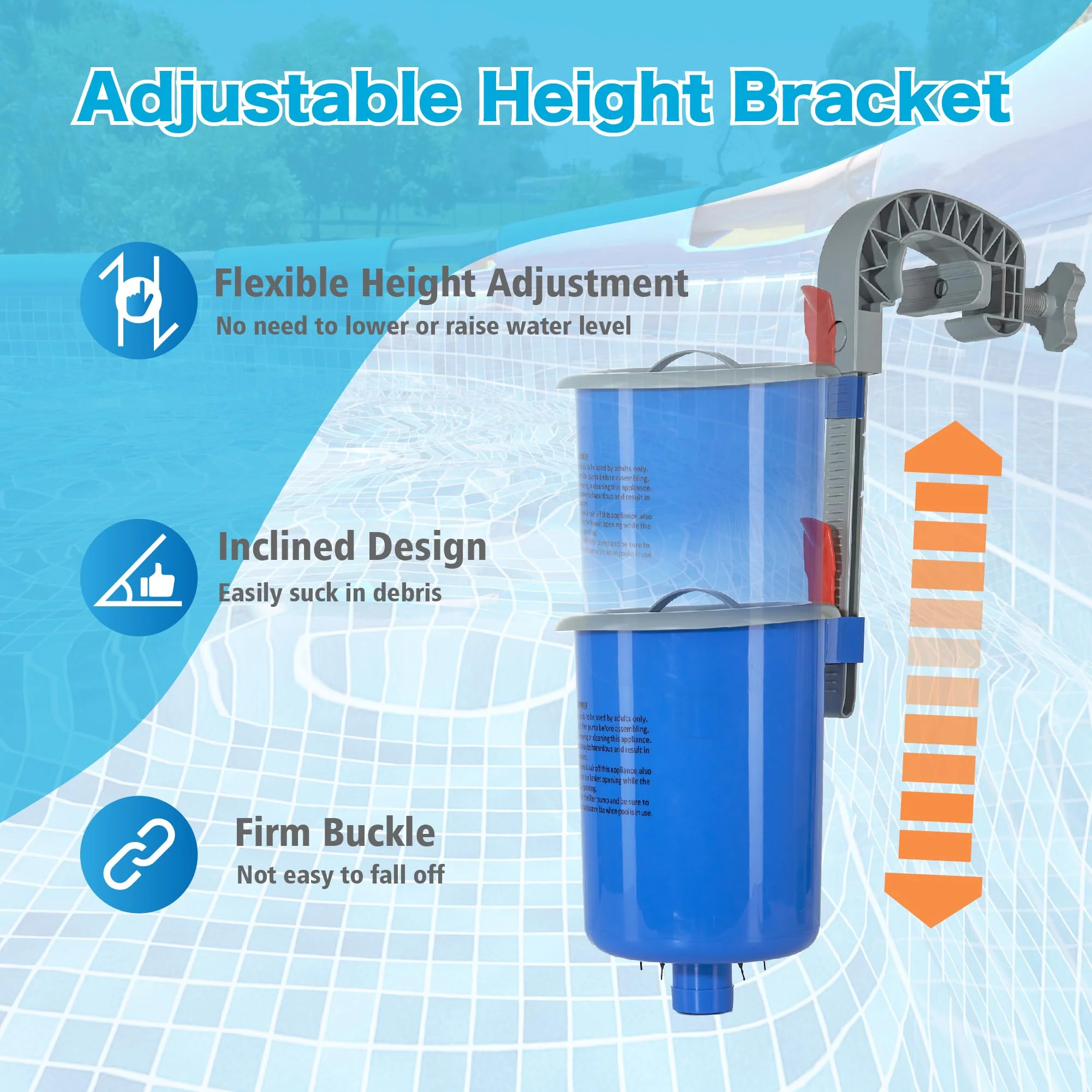 MUWOOB Above Ground Pool Skimmer with 5 Skimmer Socks, Wall Mount Surface Skimmer with Hose & Basket, Compatible with Intex Pools, Adjustable Floating Filter, Automatically Removes Leaves & Debris - Image 5