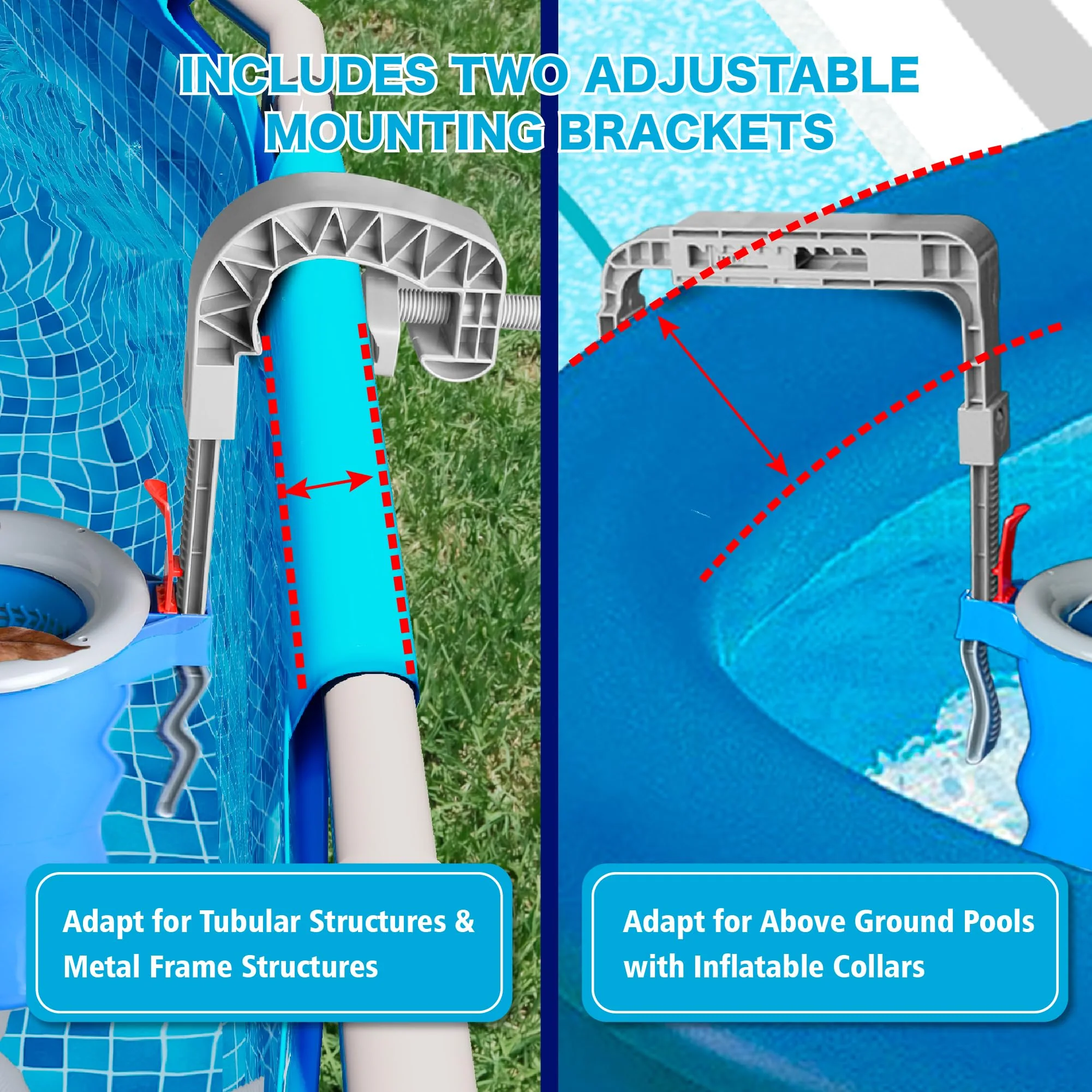 MUWOOB Above Ground Pool Skimmer with 5 Skimmer Socks, Wall Mount Surface Skimmer with Hose & Basket, Compatible with Intex Pools, Adjustable Floating Filter, Automatically Removes Leaves & Debris - Image 7
