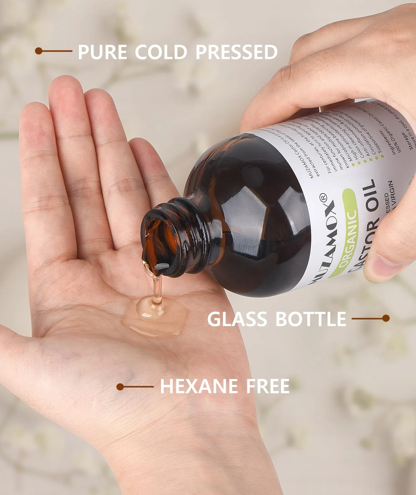 MUZAMOX Castor Oil Pack Wrap & 4 fl.oz Glass Bottle Set, Organic Cold-Pressed Unrefined Castor Oil Included - Image 4