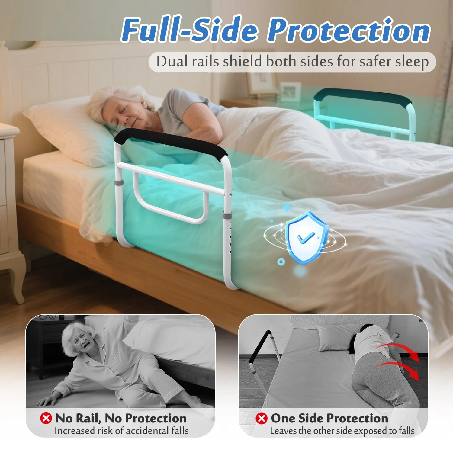 Mybow Double Bed Rail, U Bar for Medical Bedside Safety Assisting Rails, Railing Support for Elderly Adults Under Mattress Handrail, Hospital Dual Bed Rails for Seniors Twin Full Queen Adjustable Rail - Image 3