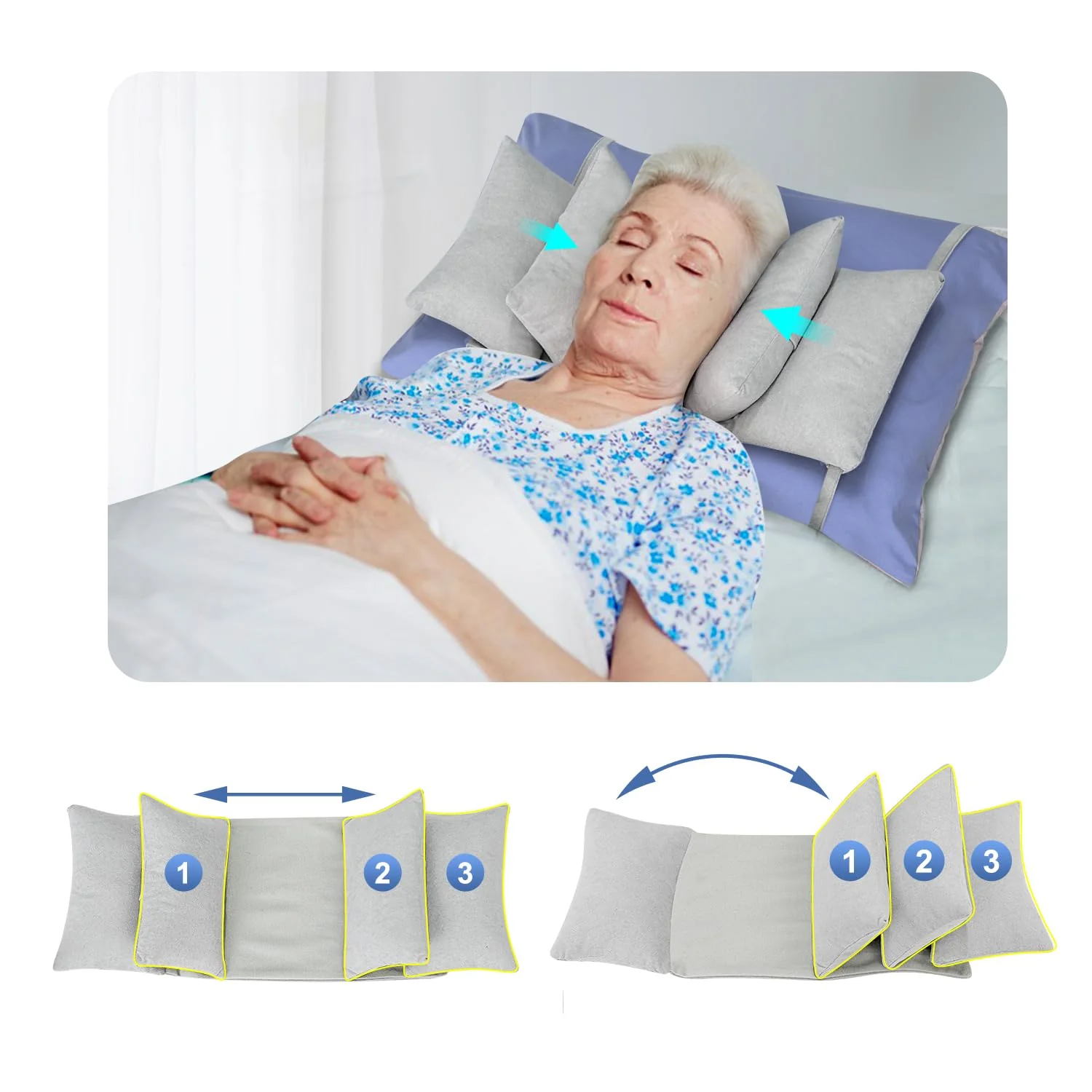Mybow Neck Stabilizer Head Support Pillow, Post Surgery Pillow for Upright Sleeping, Back & Side Sleep Training, Bed Positioning Wedge for Elderly Bedridden, Adjustable Medical Head Stabilizing Pillow - Image 2