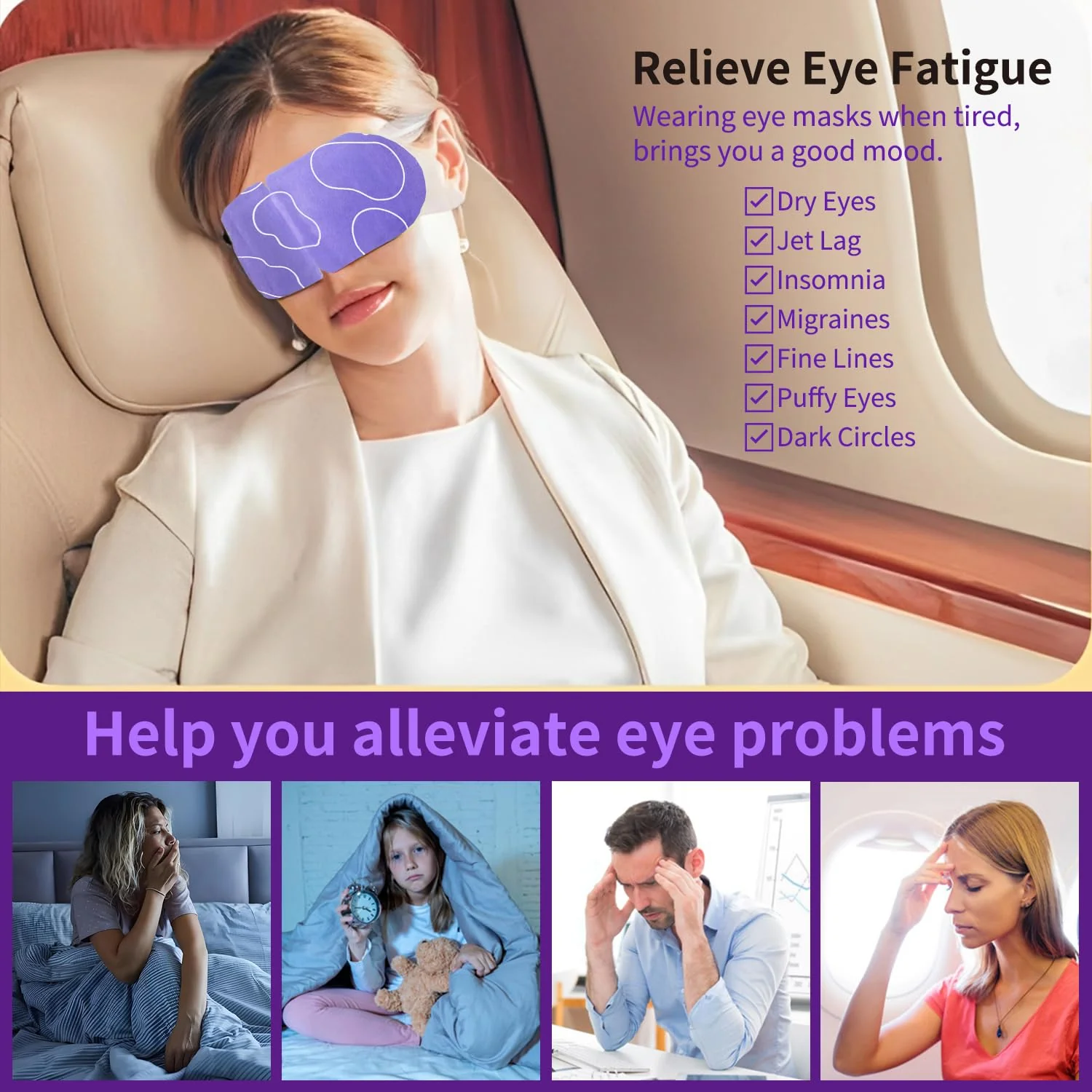 MYEBONG 48 Packs Steam Eye Mask for Eyes, Warm Compress Eye Mask, Self Heating Eye Masks Help for Eye Spa, Disposable Heated Eyes Mask for Sleeping Relief Stress Eye Fatigue(Lavender) - Image 7