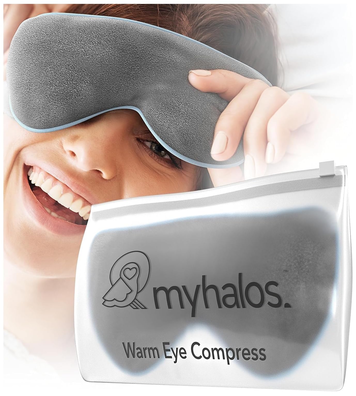 MyHalos® Heated Eye Mask for Dry Eyes - Steam Warm Compress for Eyes - Remove Styes, Chalazion Therapy Warming and Heating Pad Hot Compress - Moist Heat Mask for Blepharitis & MGD - FSA|HSA Eligible