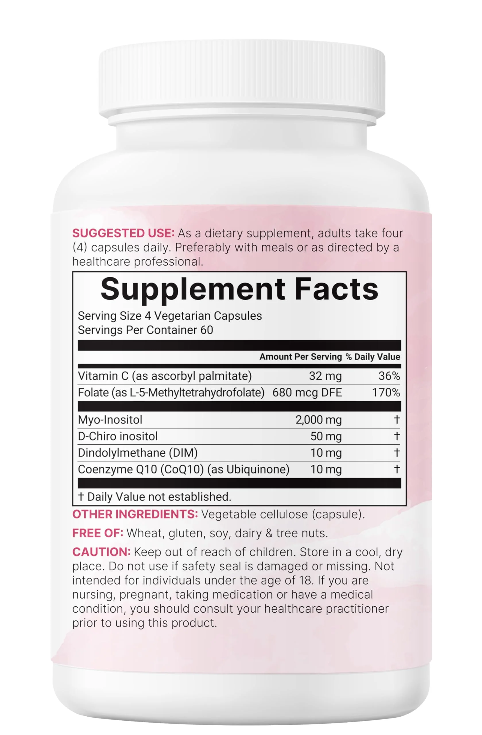Myo-Inositol & D-Chiro Inositol 2,050mg | 240 Veggie Capsules + Vitamin C, Folate, DIM, & CoQ10 | Inositol Supplement for Women | 40:1 Ratio | Hormonal Balance & Ovarian Support | Filler Free - Image 3