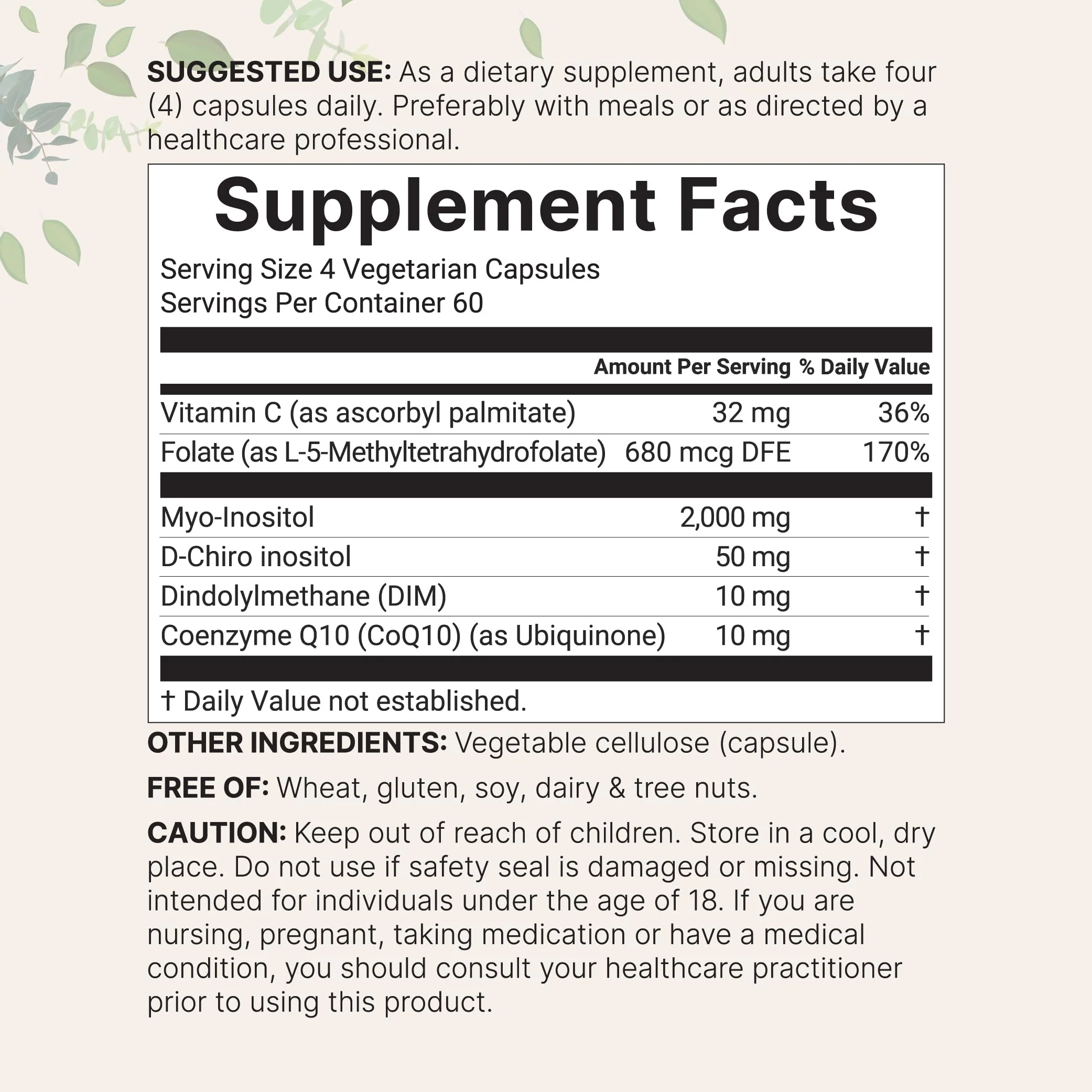 Myo-Inositol & D-Chiro Inositol 2,050mg | 240 Veggie Capsules + Vitamin C, Folate, DIM, & CoQ10 | Inositol Supplement for Women | 40:1 Ratio | Hormonal Balance & Ovarian Support | Filler Free - Image 7