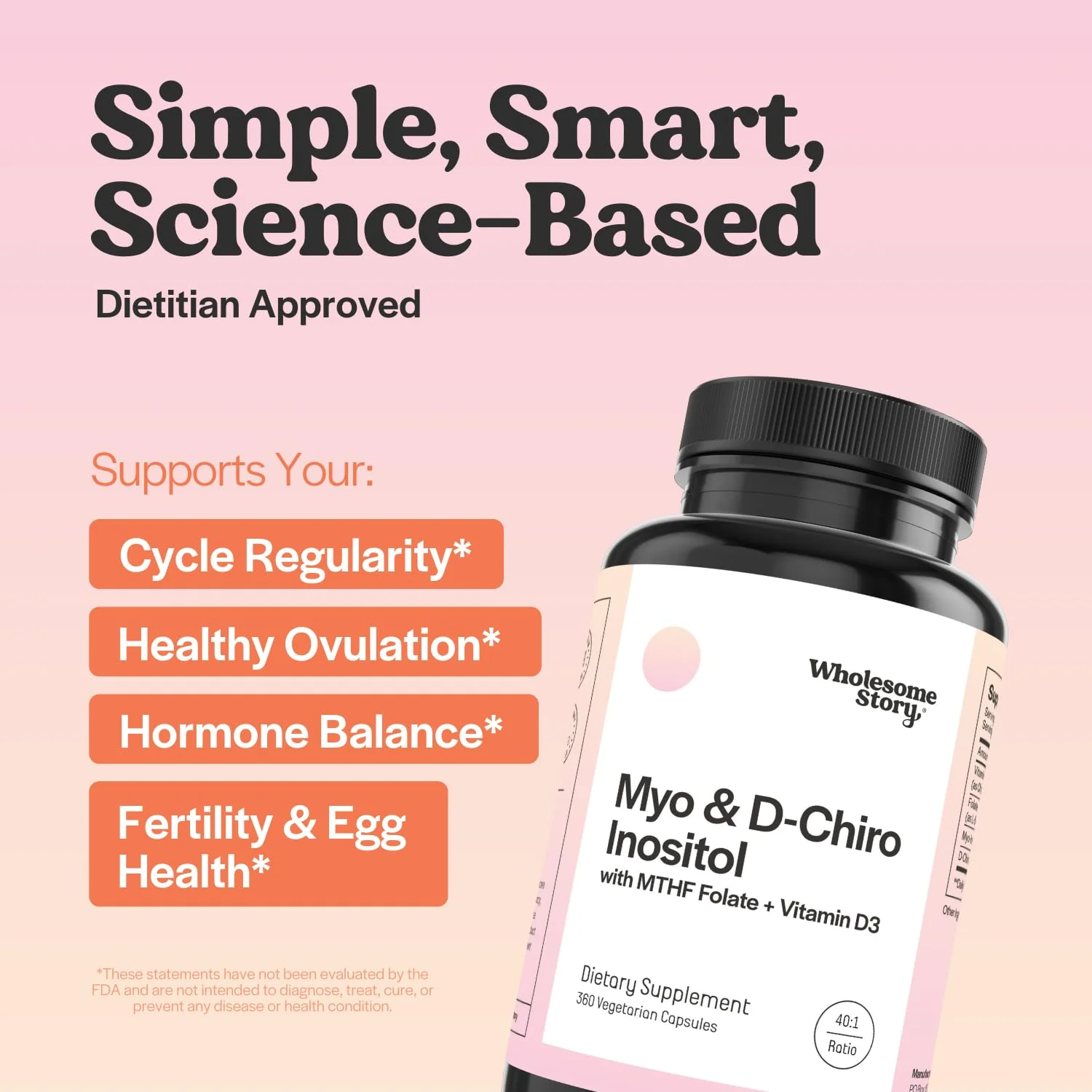 Myo-Inositol & D-Chiro Inositol Capsules with MTHF, Folate, Vitamin D | Support for Ovarian Function, Hormone Balance, & Homocysteine Levels | Fertility Supplements for Women | 360 Count 40:1 Ratio - Image 2