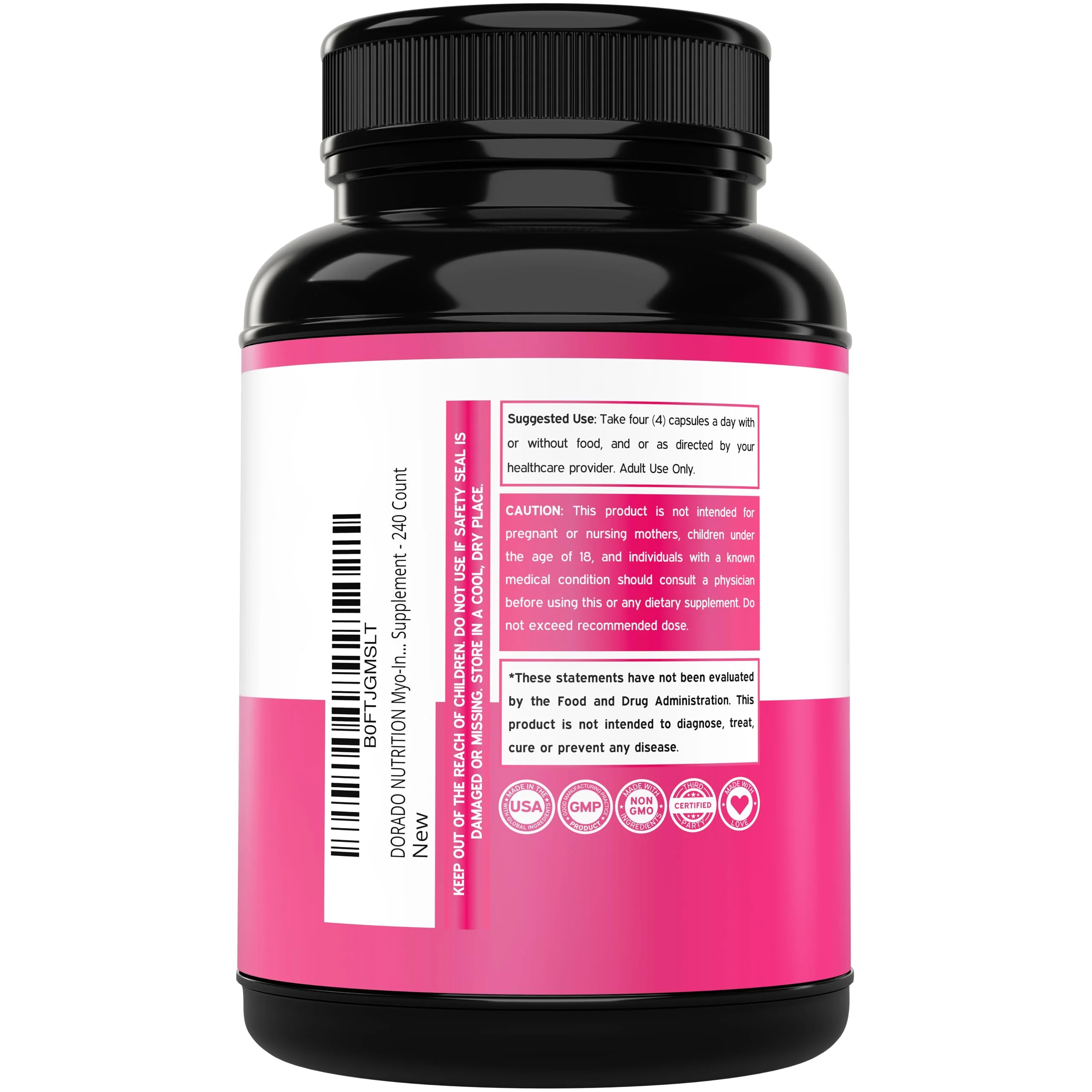 Myo-Inositol & D-Chiro Inositol Supplement For Women (240 Capsules, 2050mg Per Serving Ideal 40:1 Ratio Myo Inositol) Hormone Balance for Women - Third Party Tested, Vegan Safe & USA Made - 240 Count - Image 3