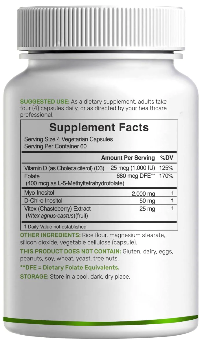 Myo-Inositol & D-Chiro Inositol Supplement for Women (40:1) | 2,050mg Per Serving | 240 Veggie Capsules | with Folate, Vitamin D3 & Vitex | Hormonal Balance & Cycle Support | Non-GMO - Image 2